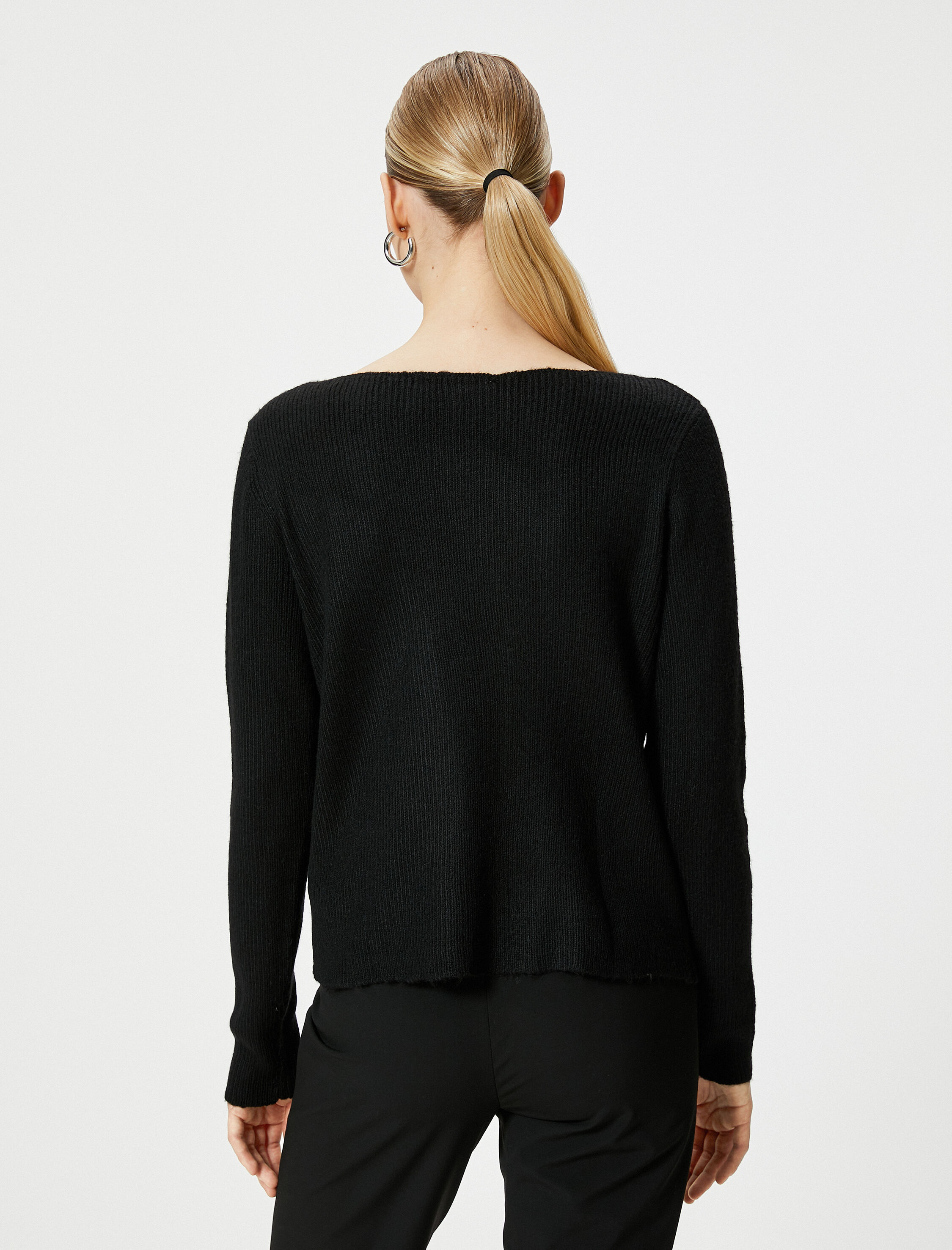   Kayık Yaka Kazak Basic Fitilli