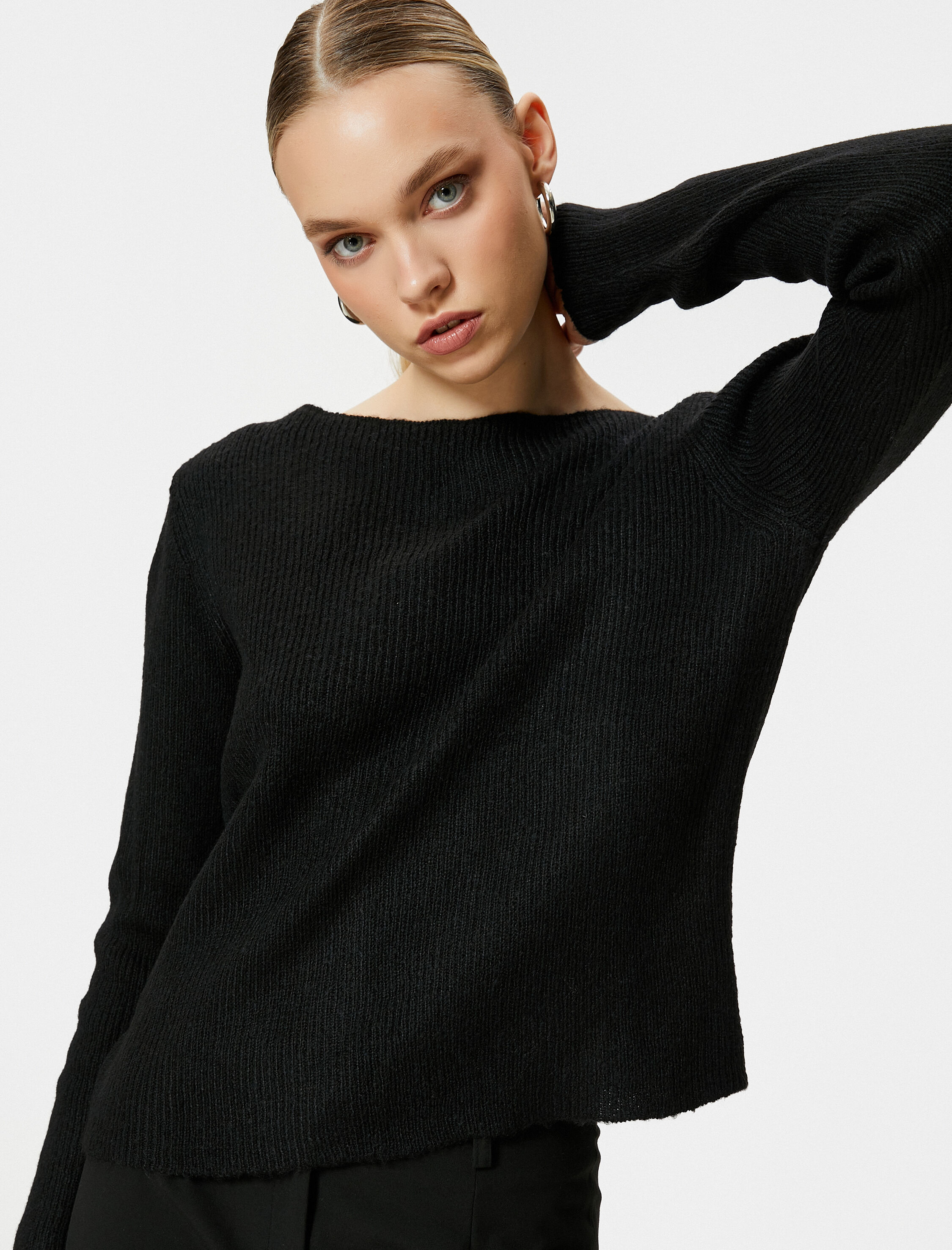   Kayık Yaka Kazak Basic Fitilli