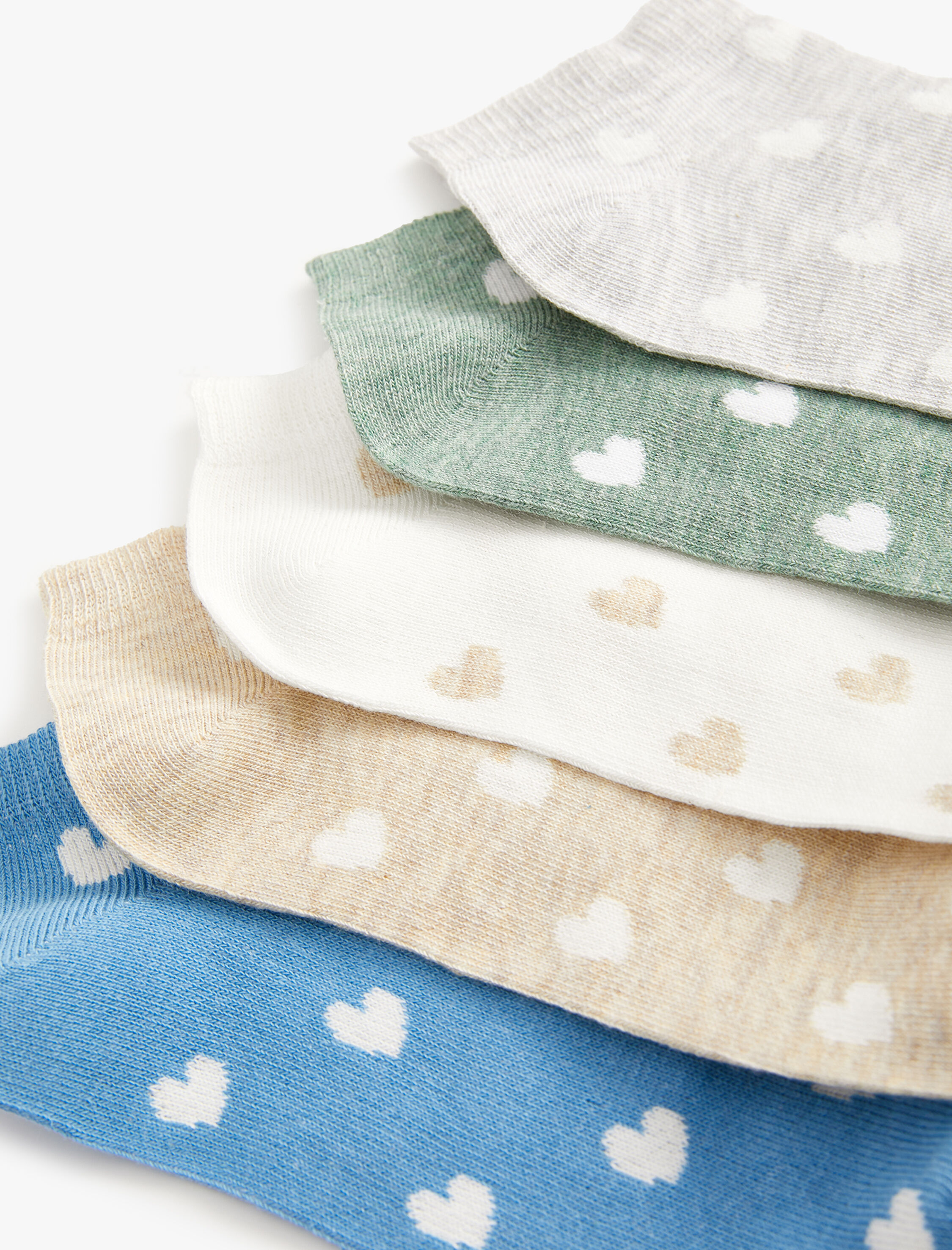  Kadın 5'li Kalpli Patik Çorap Paketi Çok Renkli