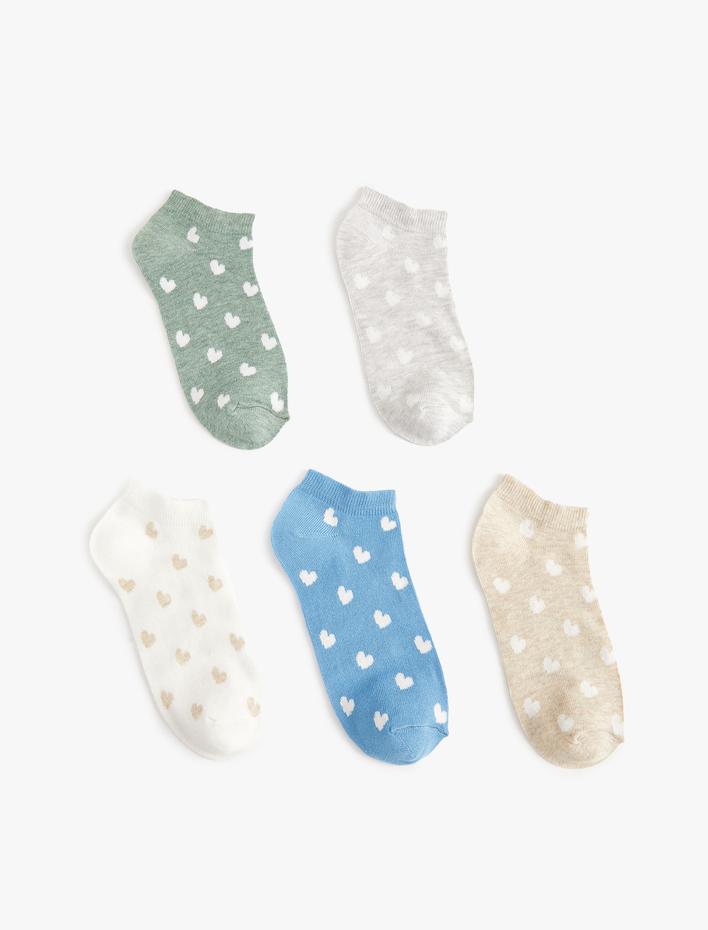 Kadın 5'li Kalpli Patik Çorap Paketi Çok Renkli