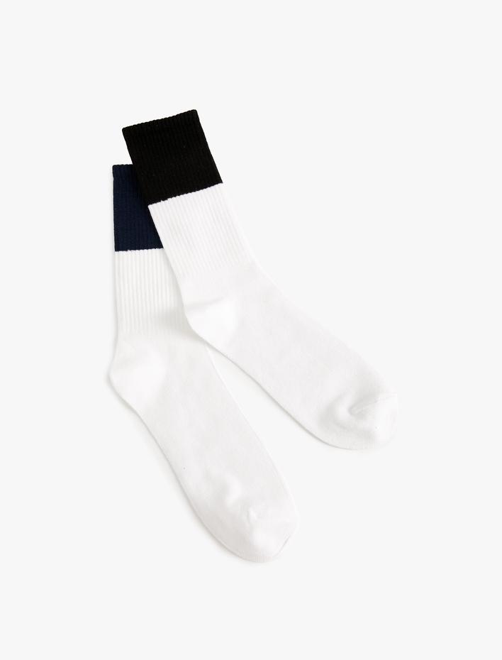 Erkek Tenis Çorabı Pamuk Karışımlı Renk Bloklu