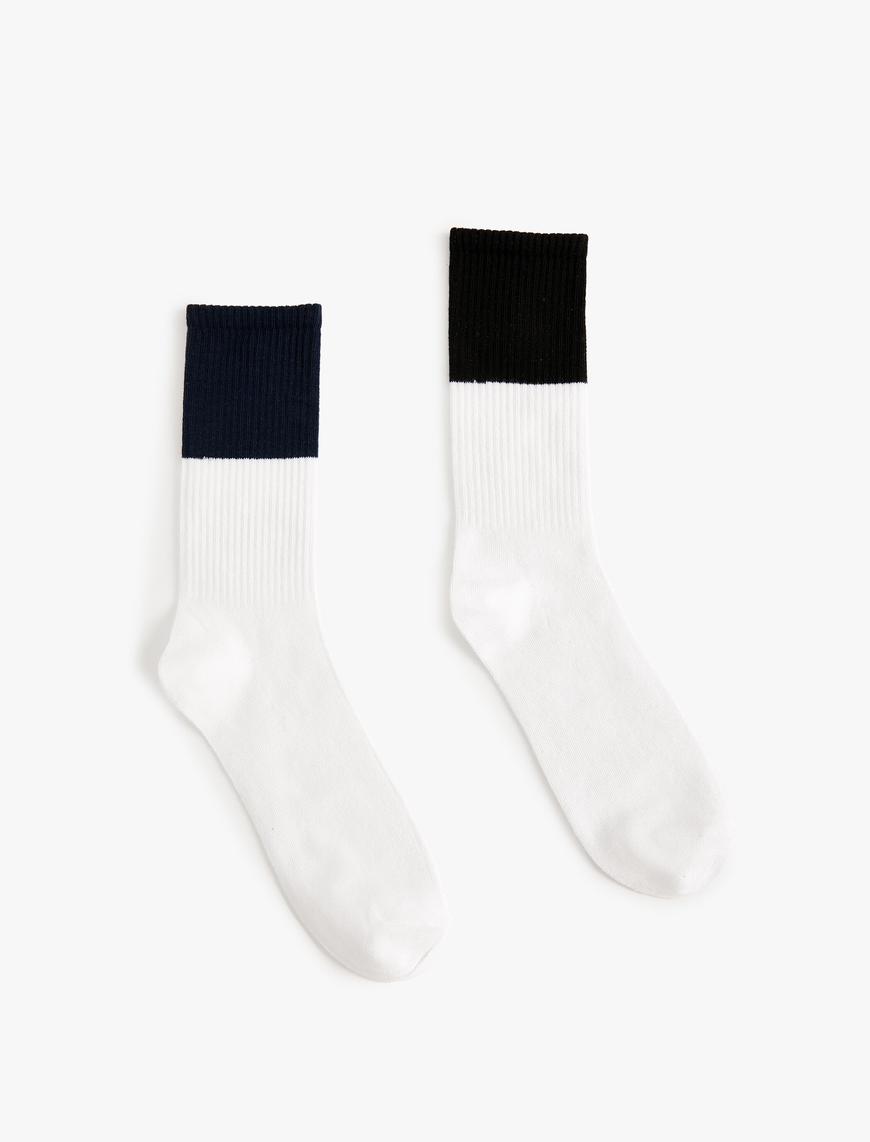  Erkek Tenis Çorabı Pamuk Karışımlı Renk Bloklu