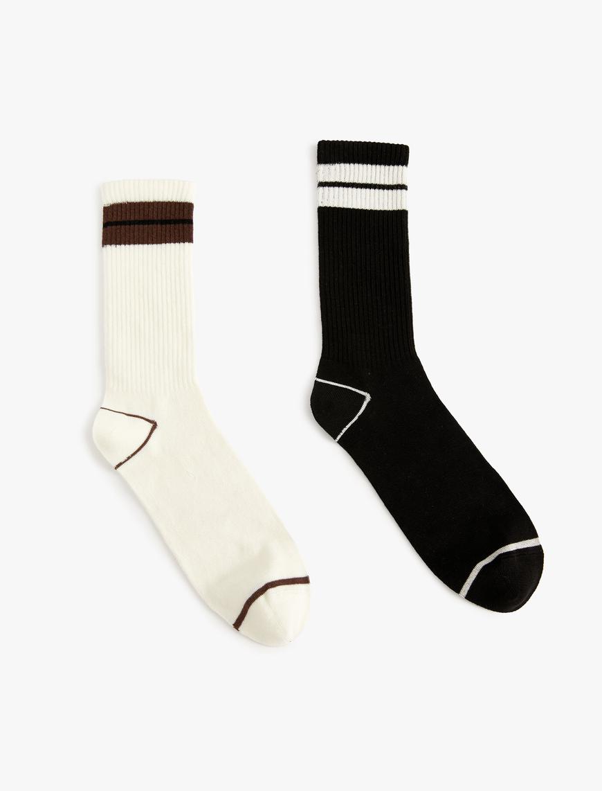  Erkek 2'li Tenis Çorabı Pamuk Karışımlı Renk Bloklu