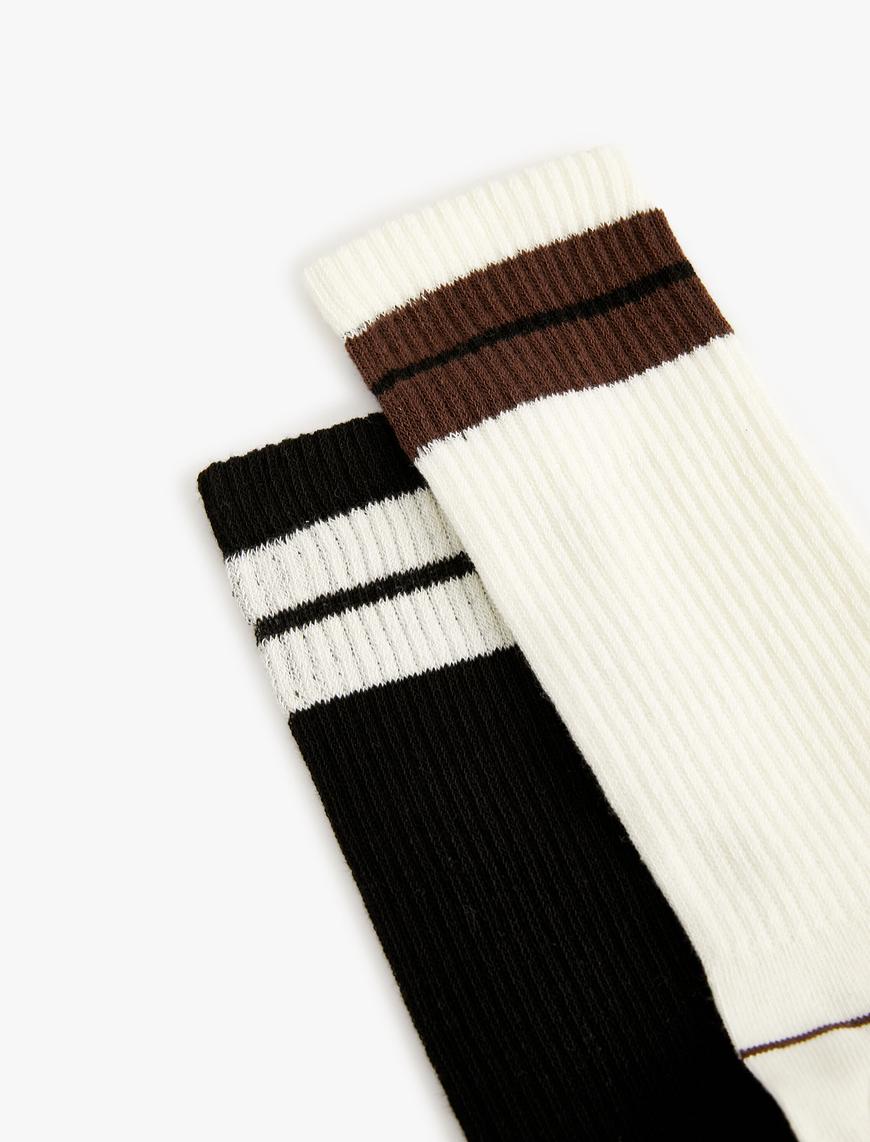  Erkek 2'li Tenis Çorabı Pamuk Karışımlı Renk Bloklu
