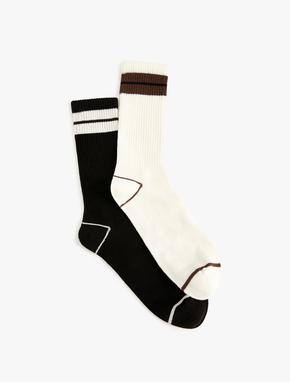 2'li Tenis Çorabı Pamuk Karışımlı Renk Bloklu