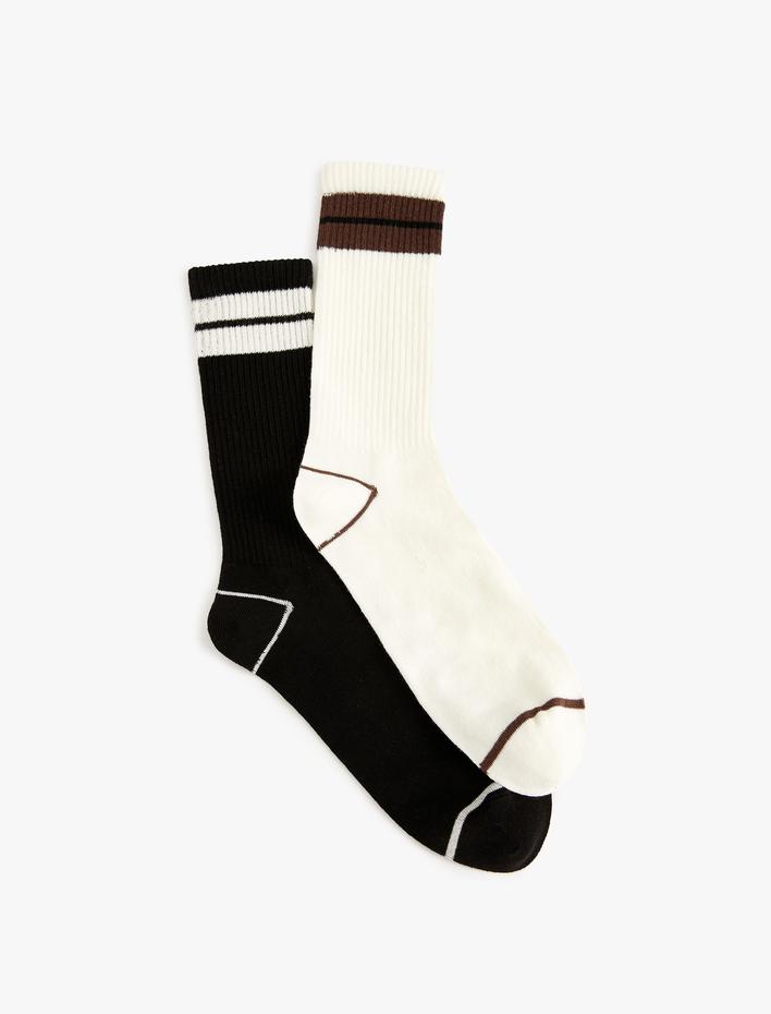 Erkek 2'li Tenis Çorabı Pamuk Karışımlı Renk Bloklu