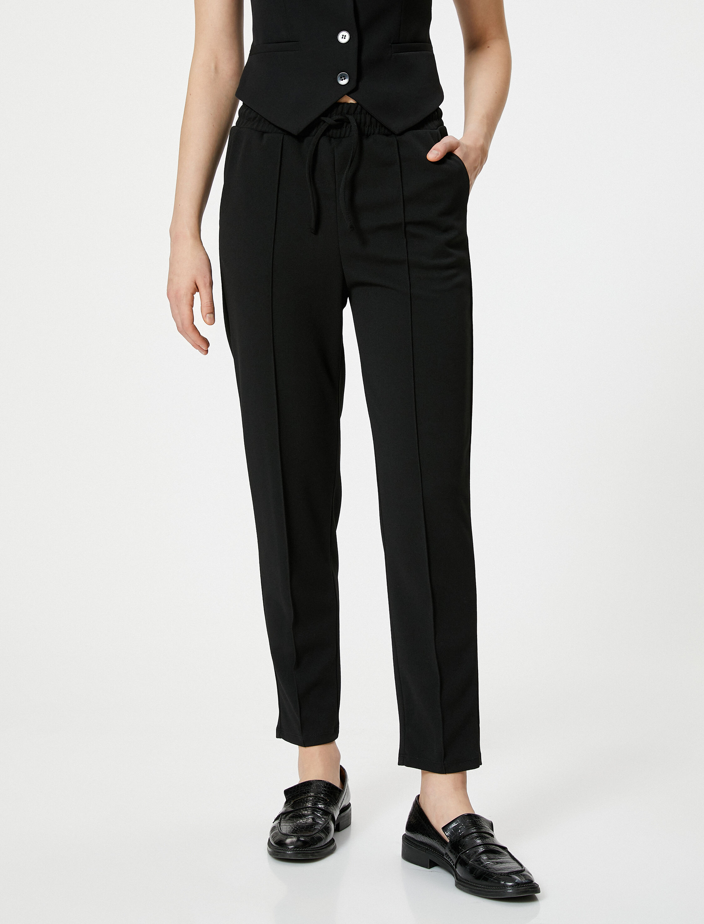   Jogger Pantolon Beli Bağcıklı Cepli Nervürlü