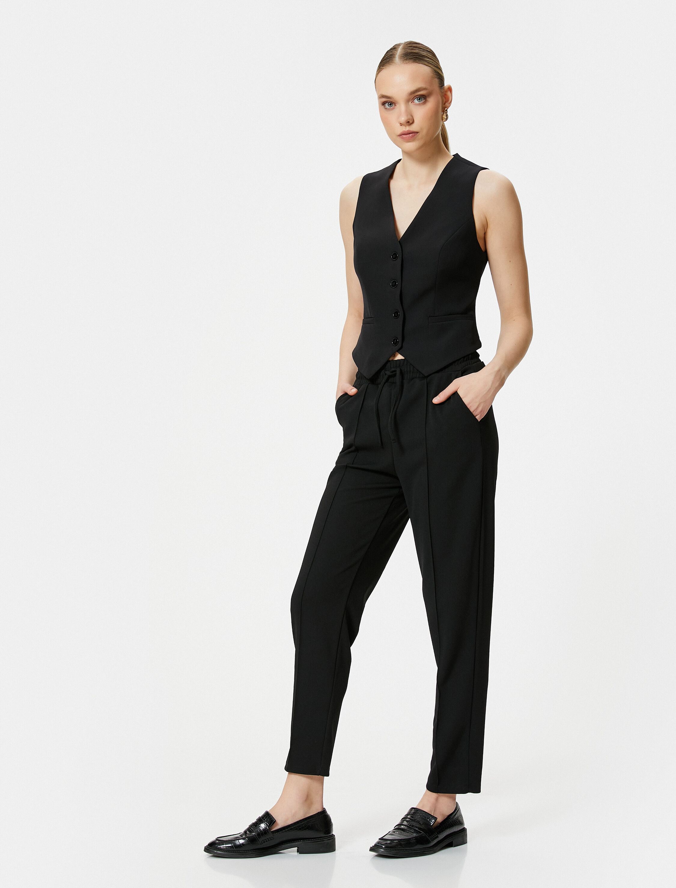   Jogger Pantolon Beli Bağcıklı Cepli Nervürlü