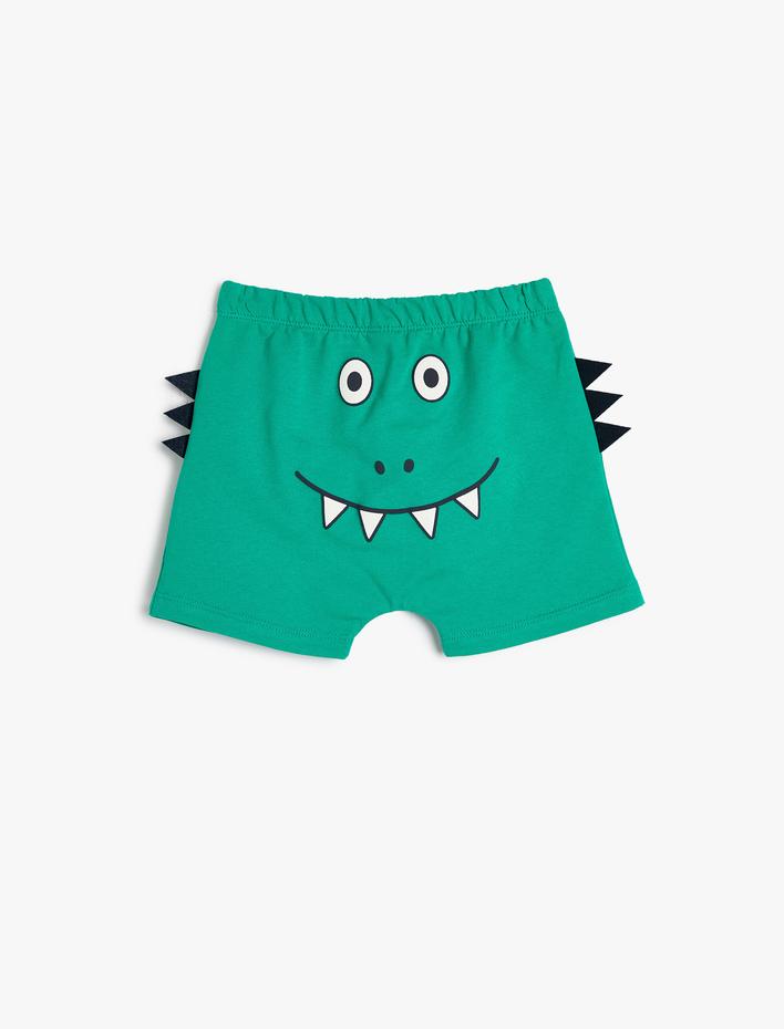 Erkek Bebek Aplike Detaylı Şort Arkası Baskılı Beli Lastikli