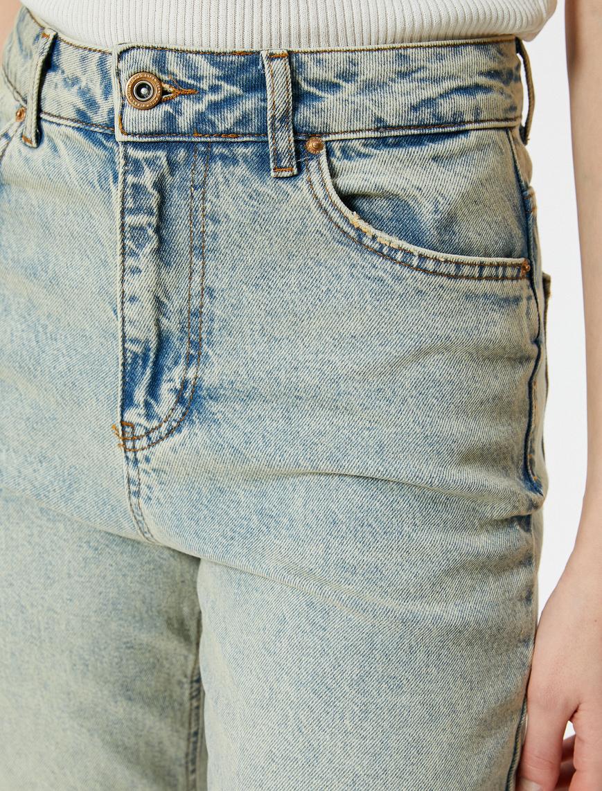   Mom Fit Kot Pantolon Yüksek Bel Cepli Pamuklu - Mom Jean