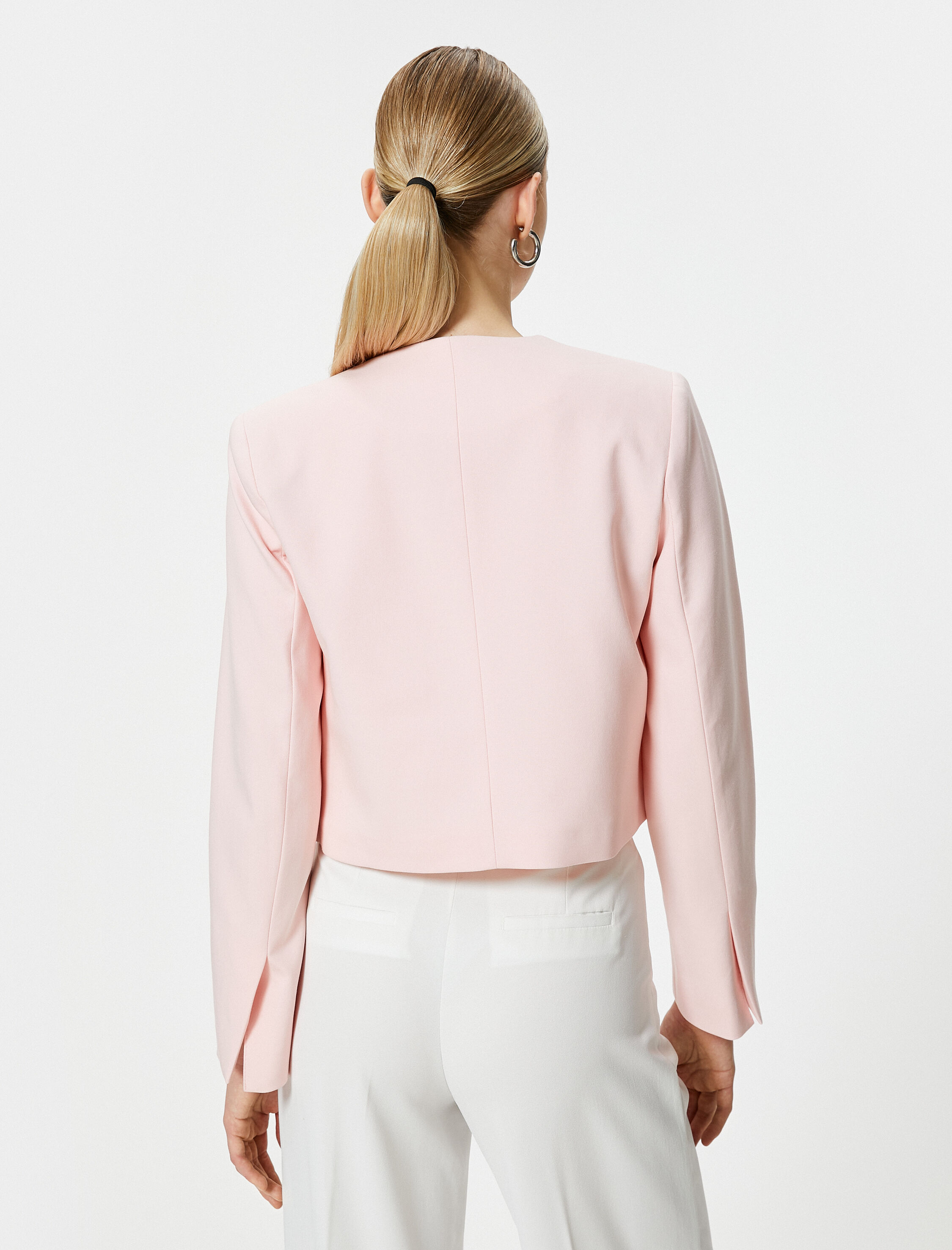   Crop Blazer Ceket Yakasız Cepli