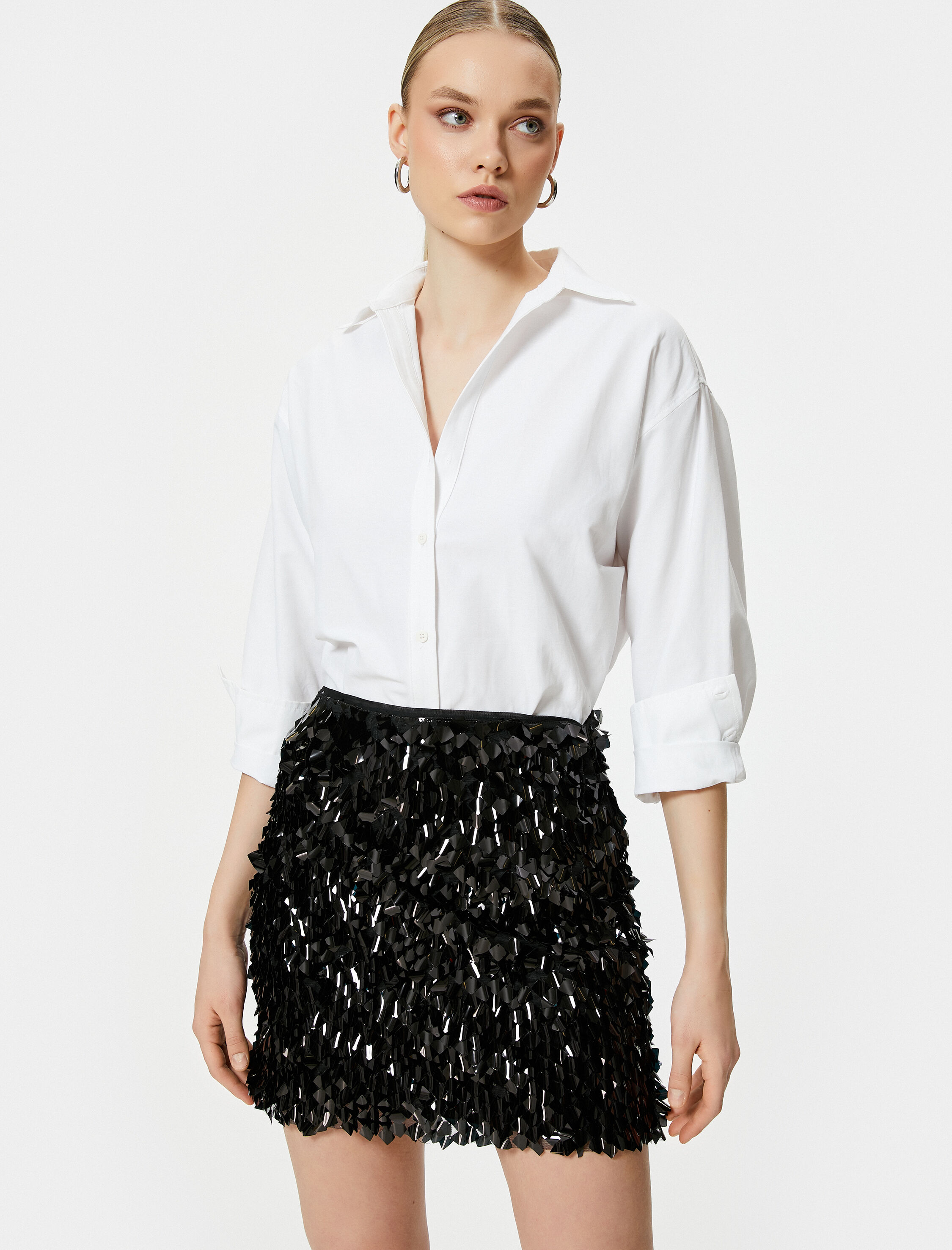 Pullu Payetli Mini Etek Astarlı Standart Bel Slim Fit