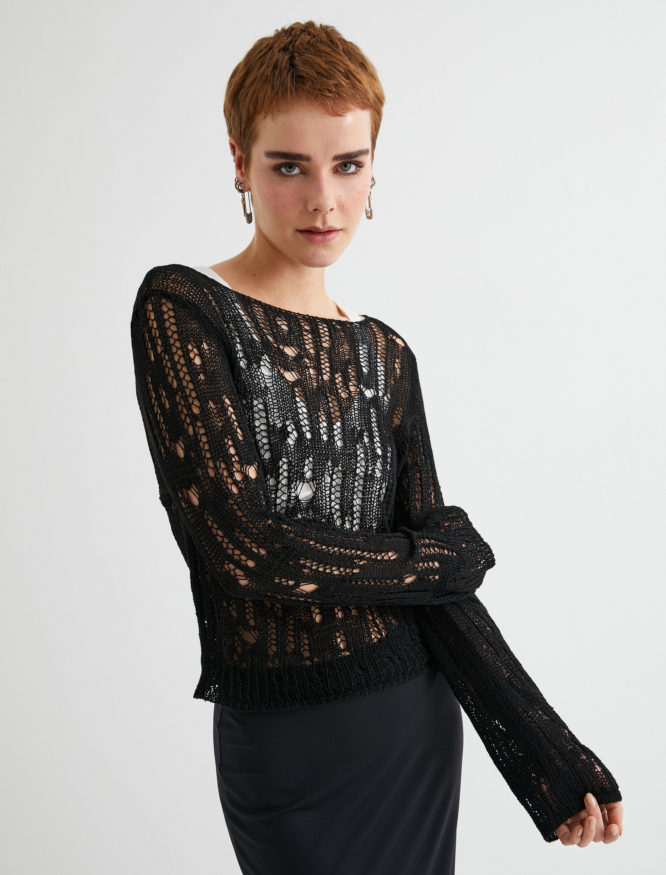   Ajurlu Kazak Uzun Kollu Yuvarlak Yaka