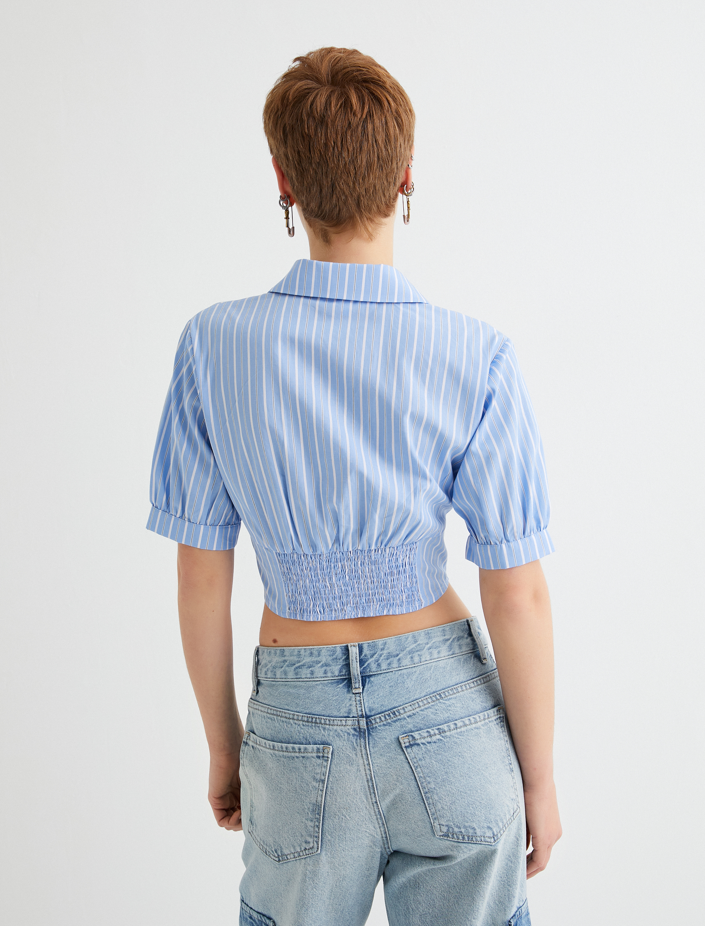   Crop Balon Kol Gömlek Slim Fit Pamuklu