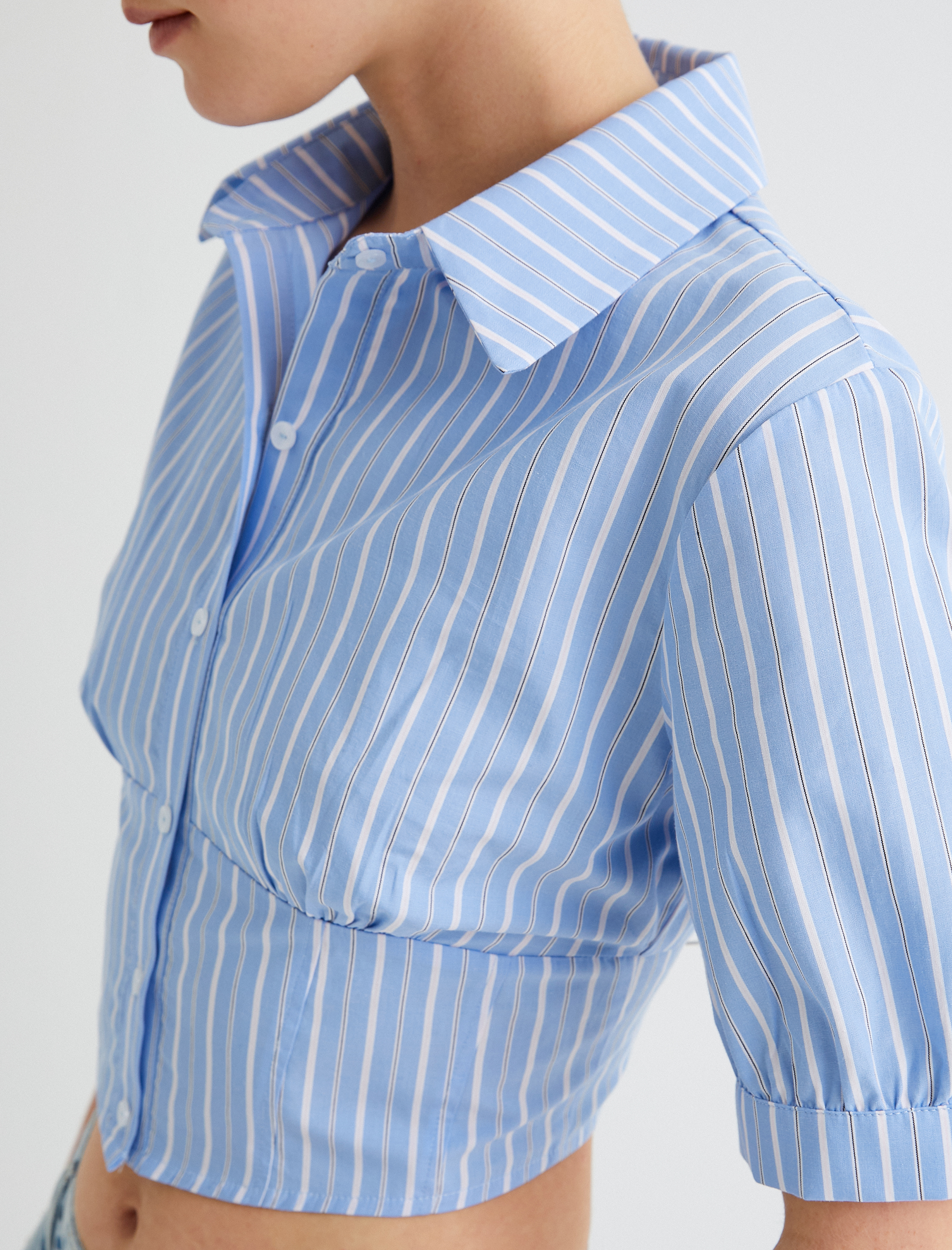   Crop Balon Kol Gömlek Slim Fit Pamuklu