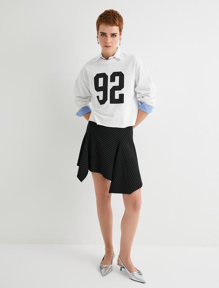  Uzun Kollu Tişört Baskılı Bisiklet Yaka Pamuklu Rahat Kalıp