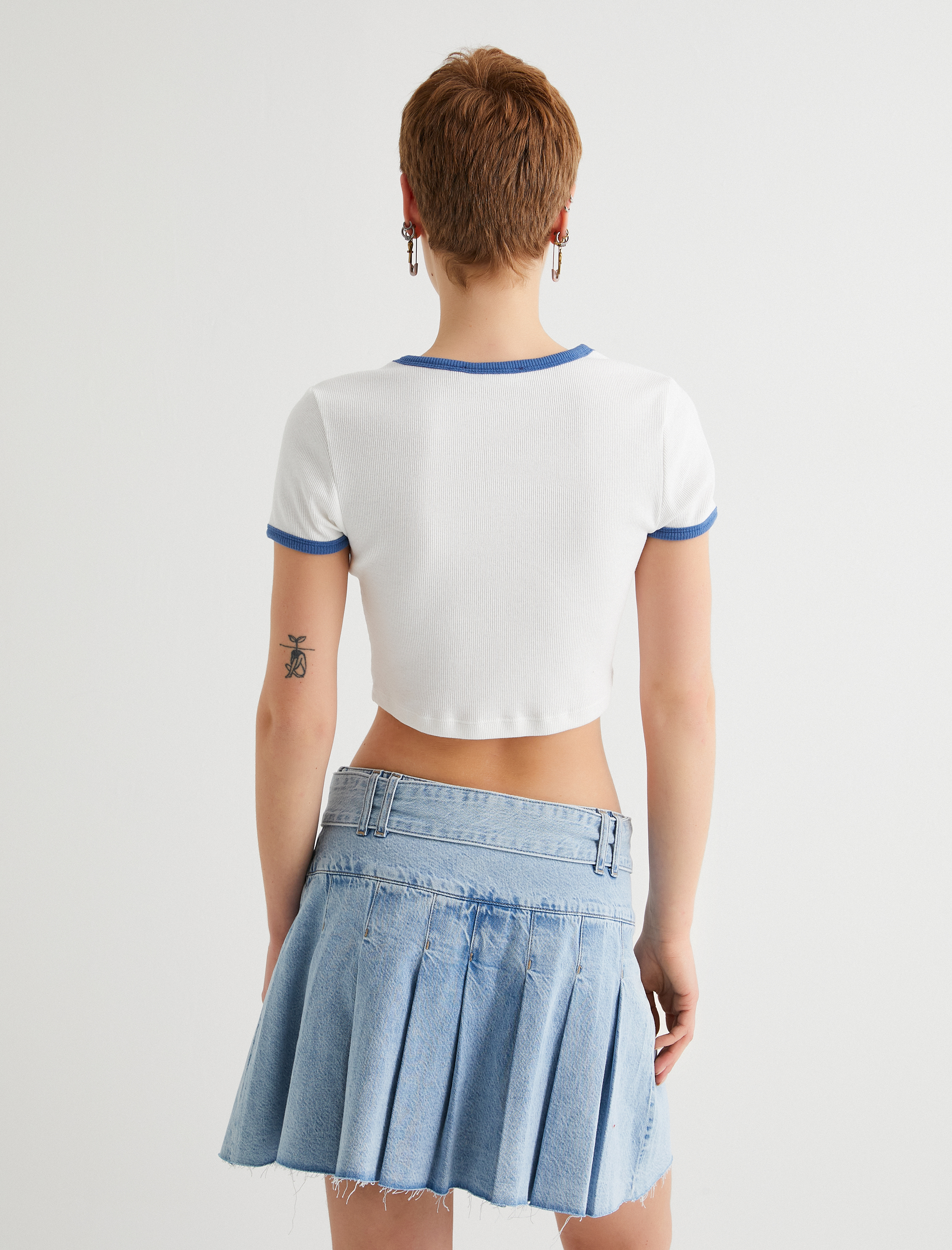   Paris Crop Tişört  Baskılı Kısa Kollu Bisiklet Yaka Slim Fit