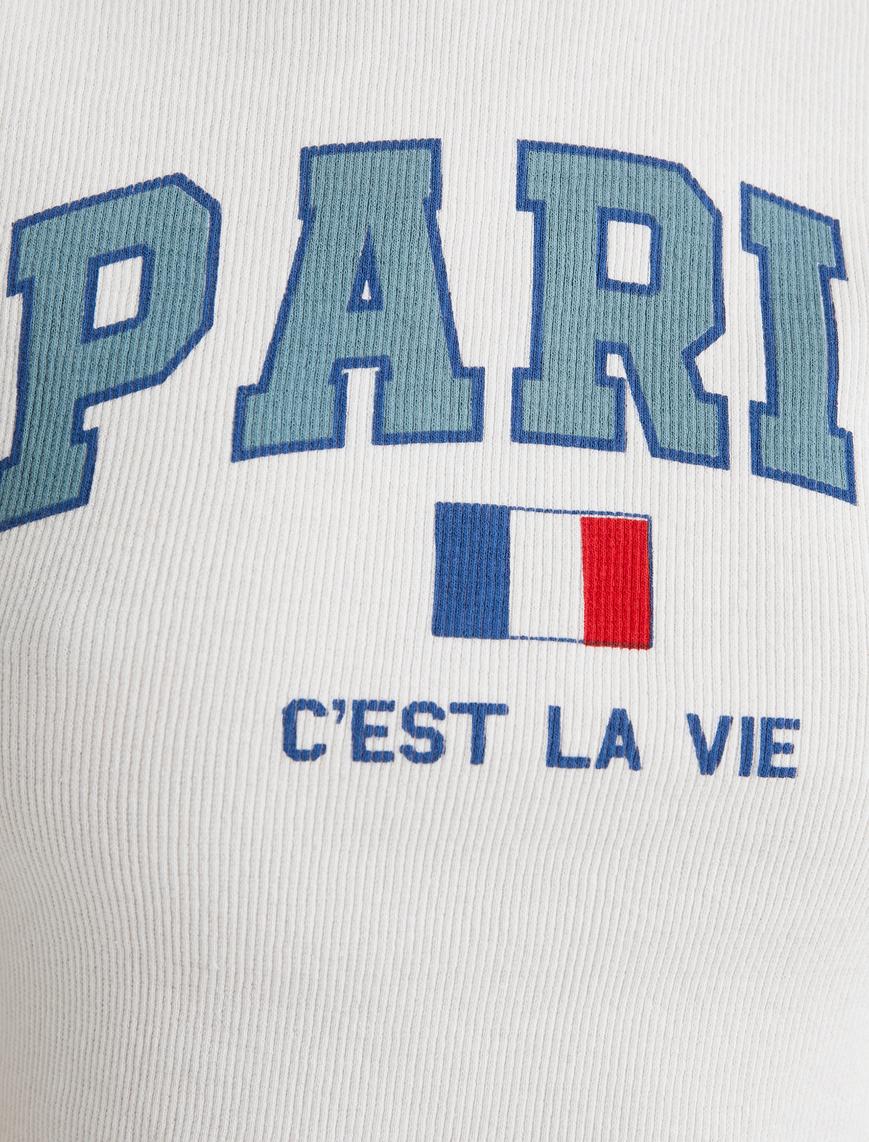   Paris Crop Tişört  Baskılı Kısa Kollu Bisiklet Yaka Slim Fit