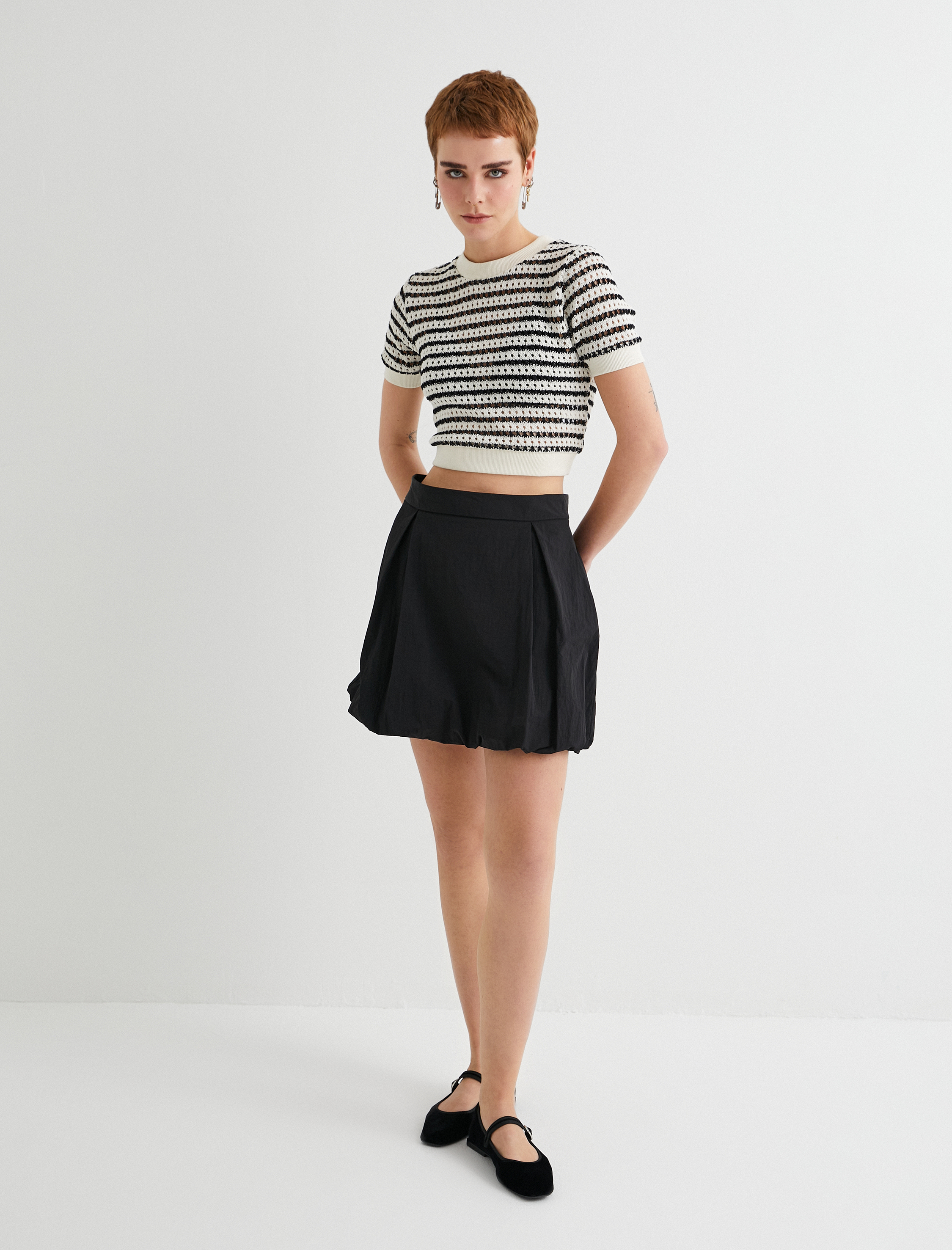   Ajurlu Tişört Kısa Kollu Bisiklet Yaka