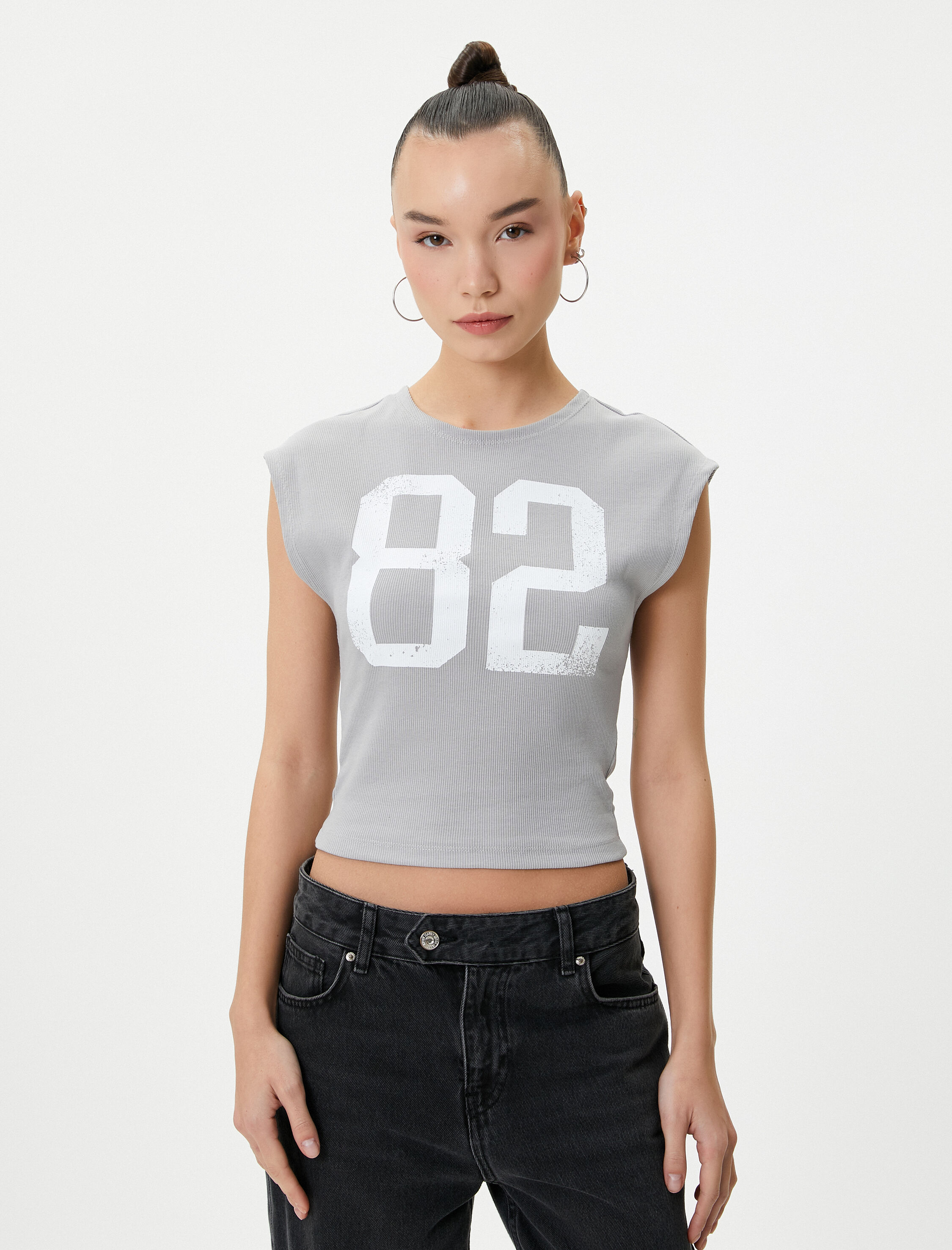   Kolsuz Crop Tişört Bisiklet Yaka Slim Fit Pamuklu