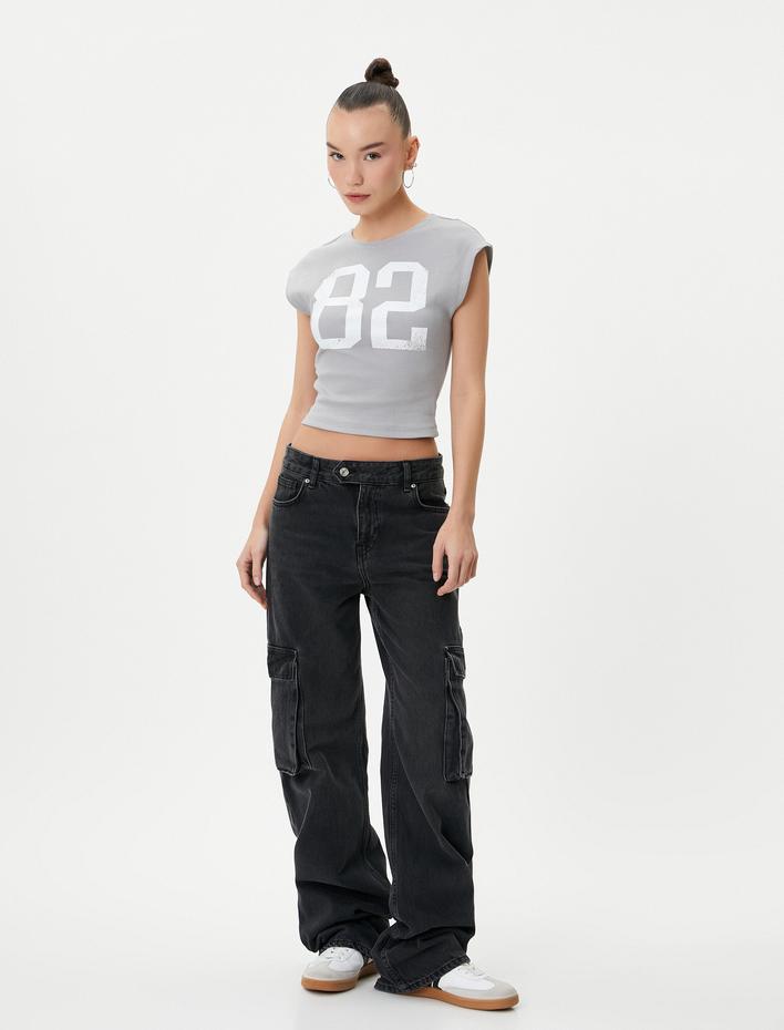  Kolsuz Crop Tişört Bisiklet Yaka Slim Fit Pamuklu