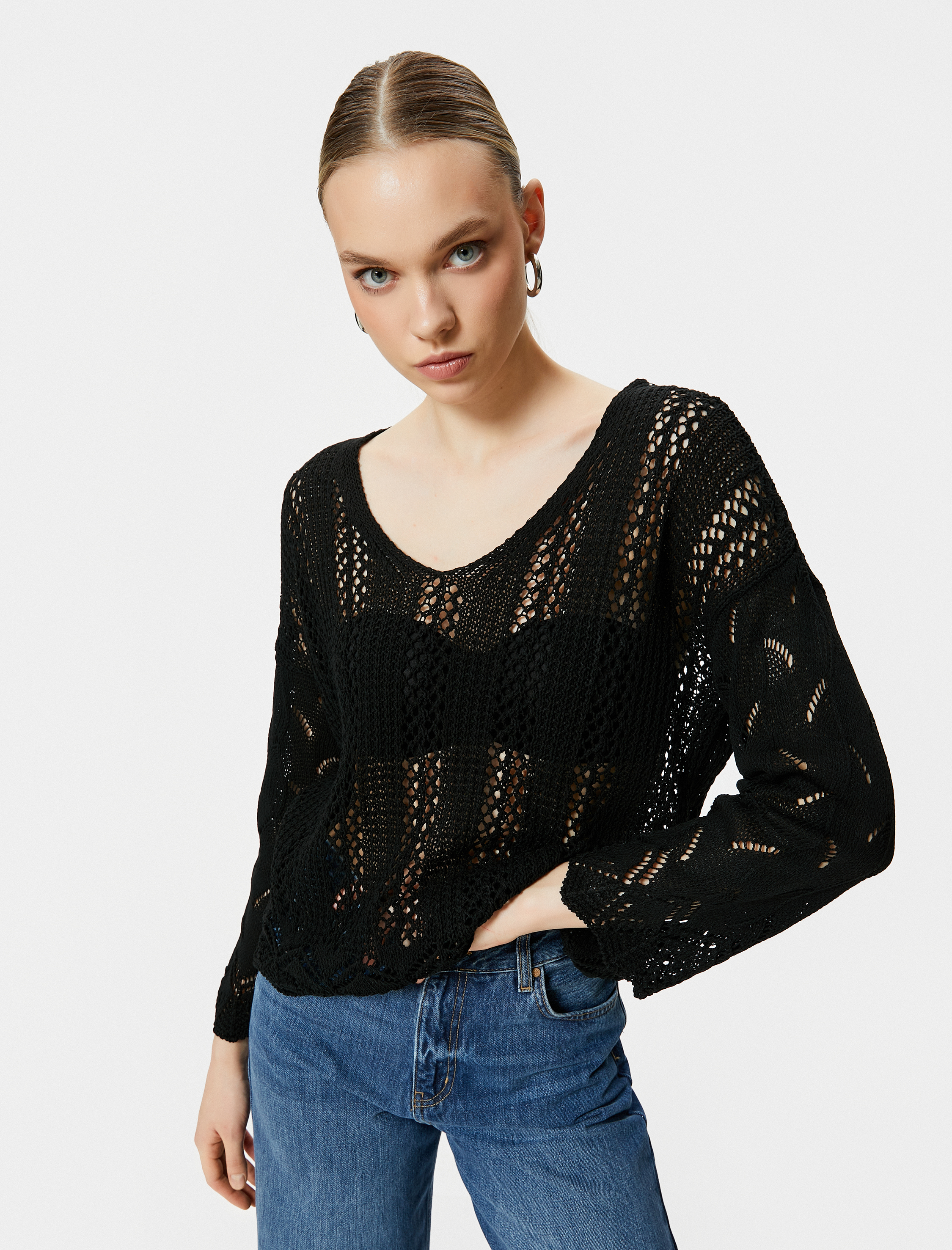   Ajurlu Kazak Uzun Kollu V Yaka