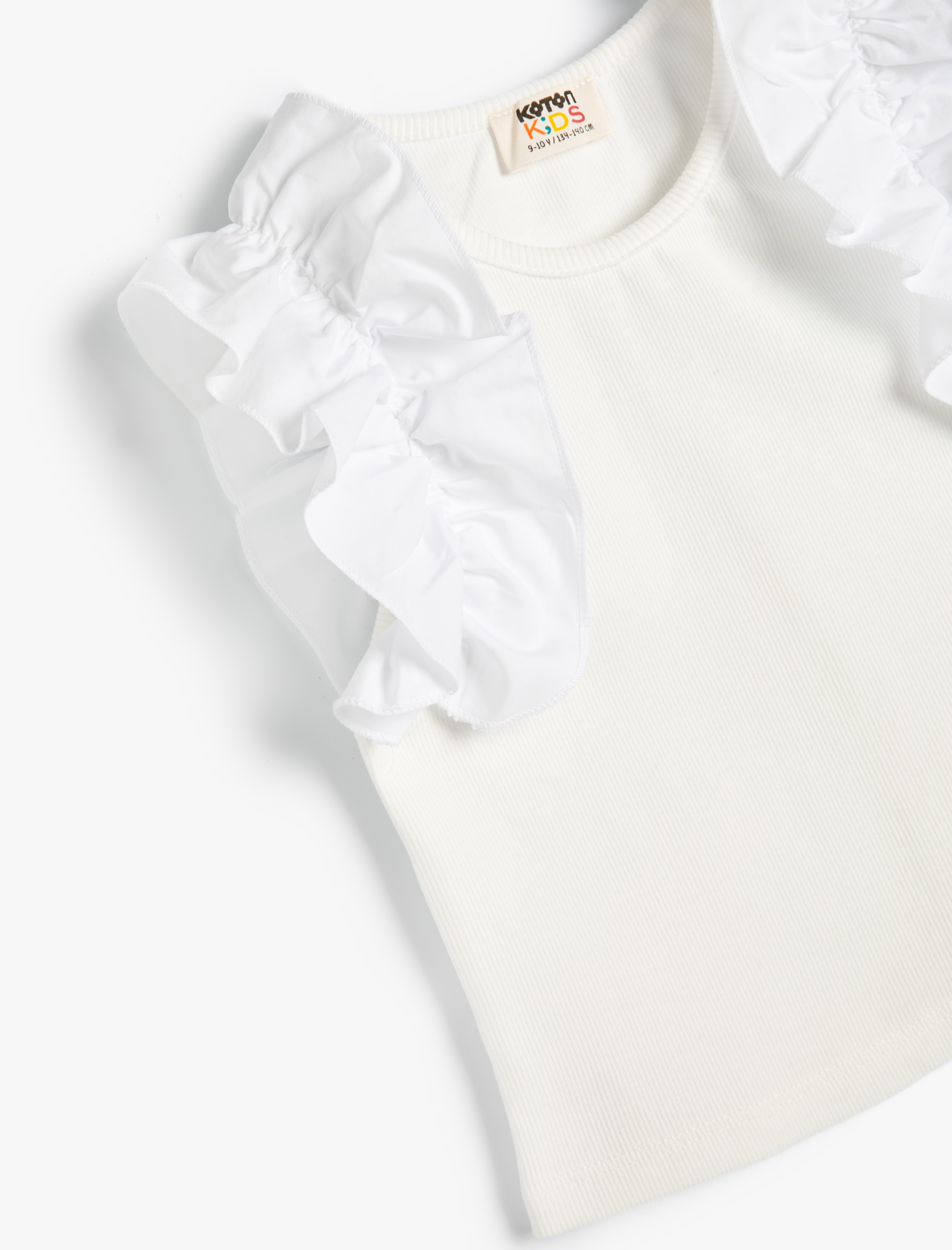  Kız Çocuk Bluz Kolsuz Omuzları Fırfırlı Ribanalı Pamuklu