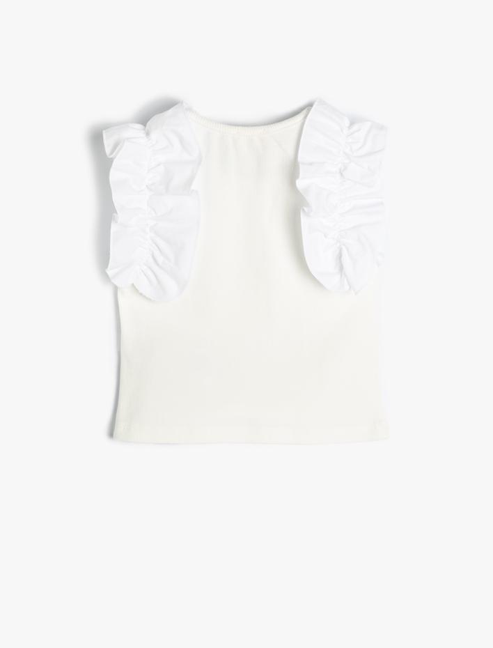 Kız Çocuk Bluz Kolsuz Omuzları Fırfırlı Ribanalı Pamuklu