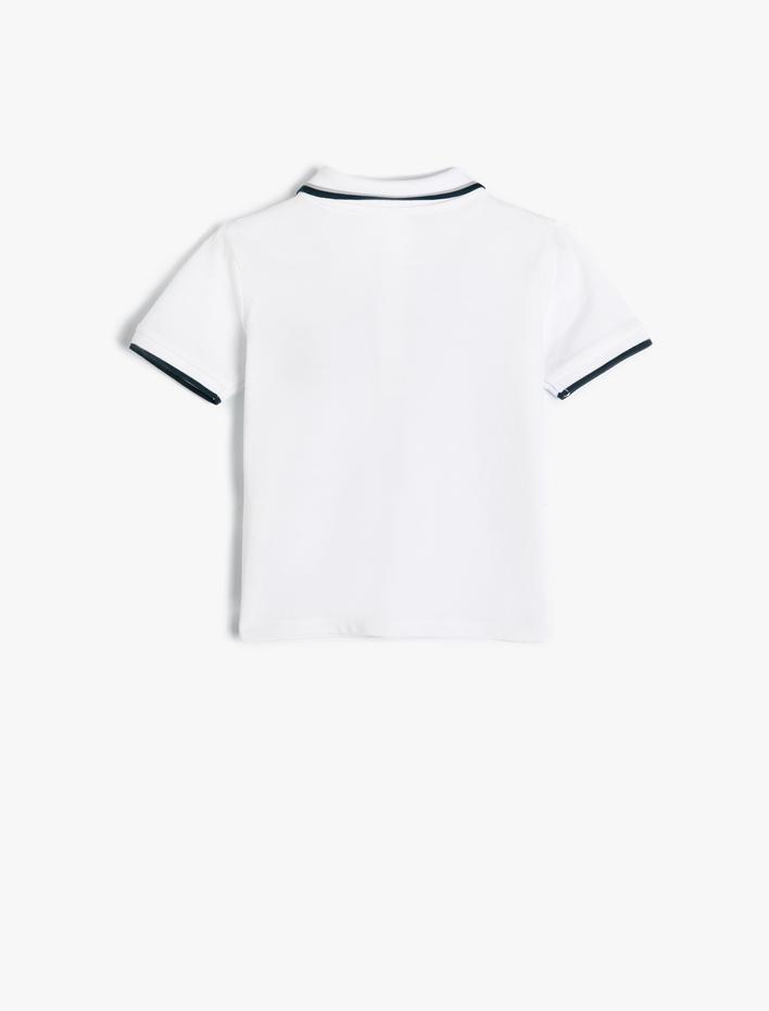 Erkek Bebek Polo Yaka Tişört Kısa Kollu Çizgili İşleme Detaylı Pamuklu