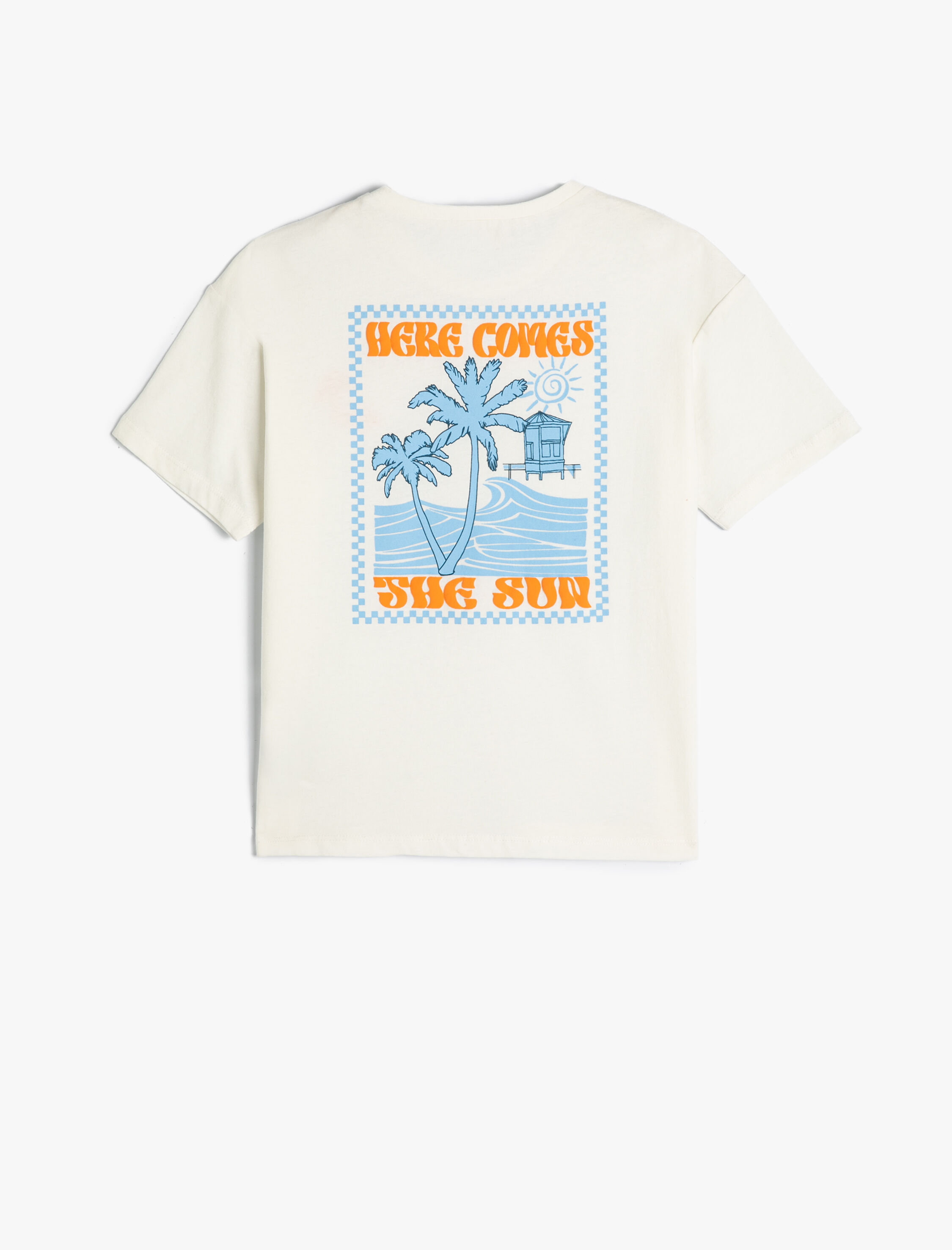  Erkek Çocuk Oversize Tişört Arkası Palmiye Baskılı Kısa Kollu Pamuklu