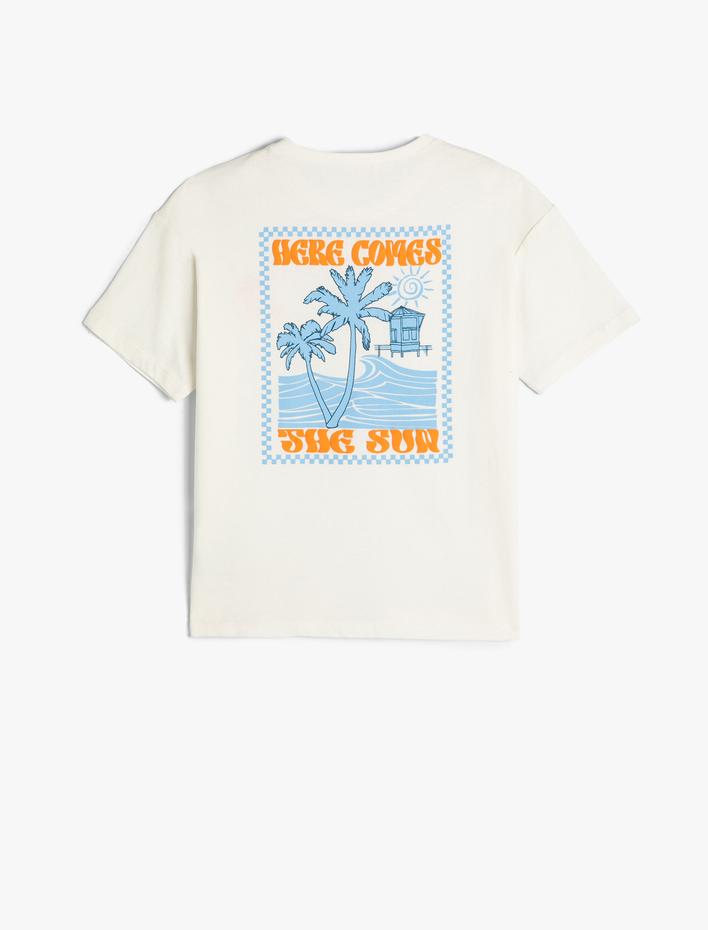 Erkek Çocuk Oversize Tişört Arkası Palmiye Baskılı Kısa Kollu Pamuklu