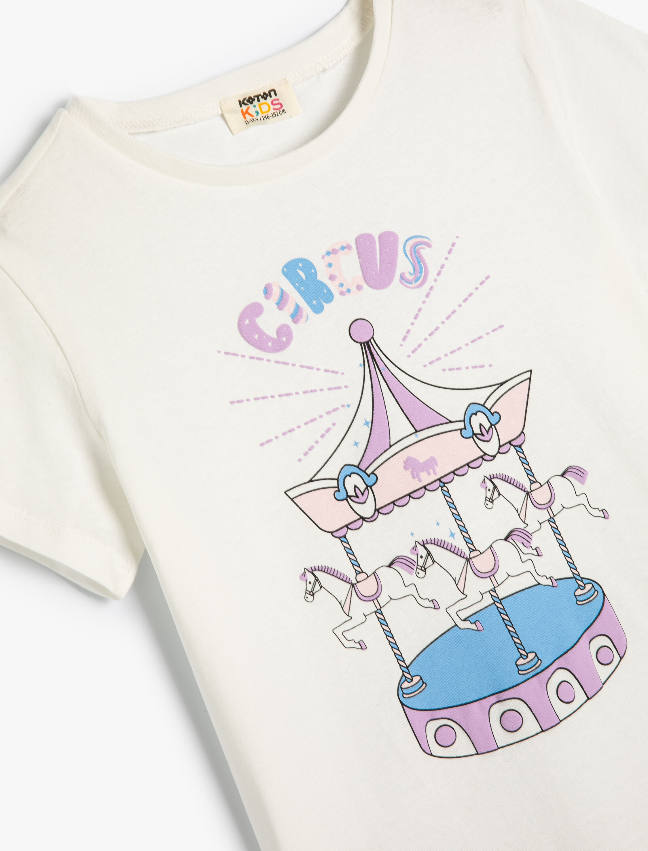  Kız Çocuk Atlı Karınca Baskılı Tişört Kısa Kollu Yuvarlak Yaka Pamuklu