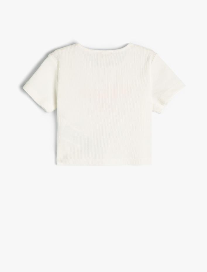 Kız Çocuk Crop Tişört Baskı Detaylı Ribanalı