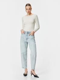 Balon Fit Straight Jean Kot Pantolon Crop Paça Cepli Pamuklu - Lucy Jean