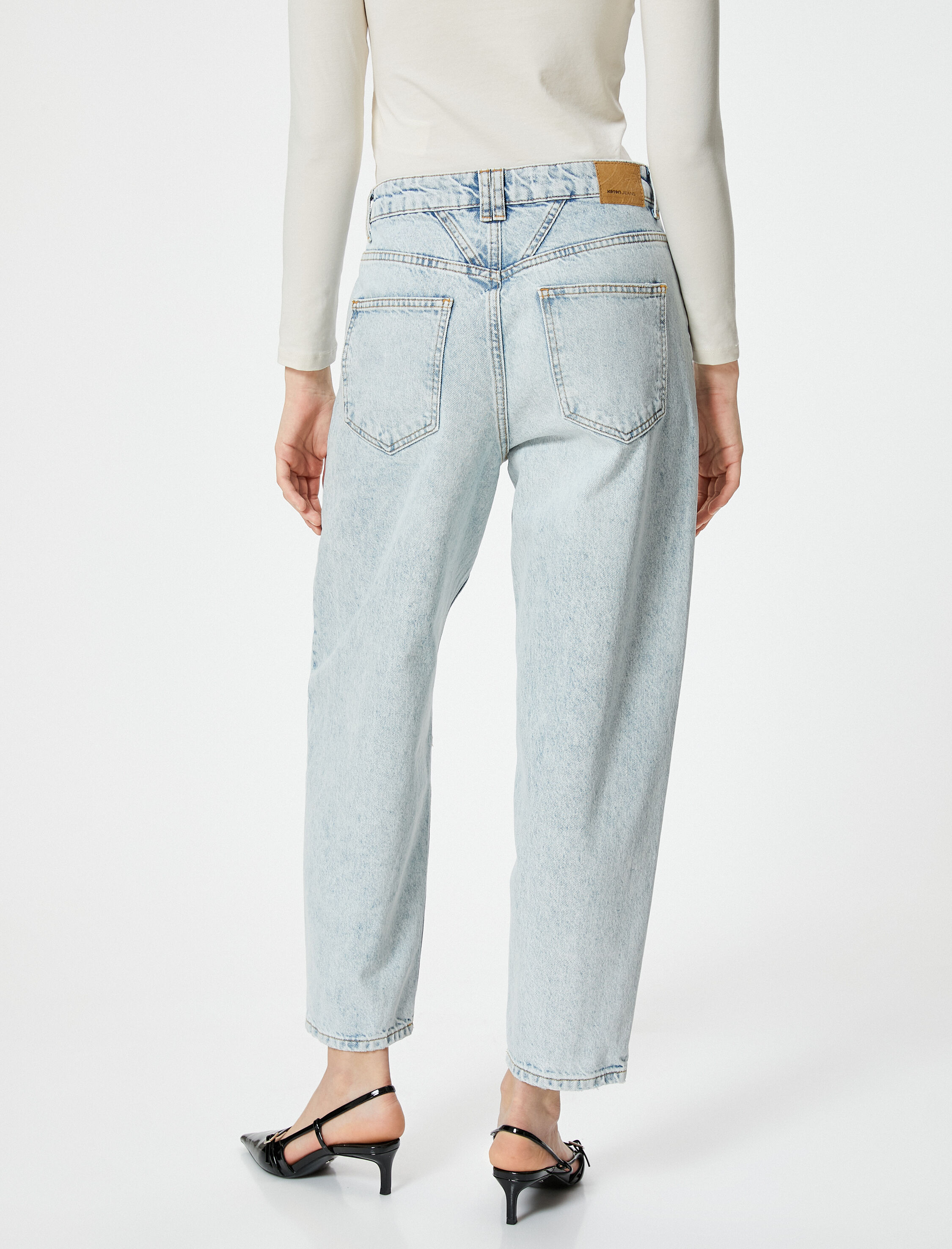   Balon Fit Straight Jean Kot Pantolon Crop Paça Cepli Pamuklu - Lucy Jean