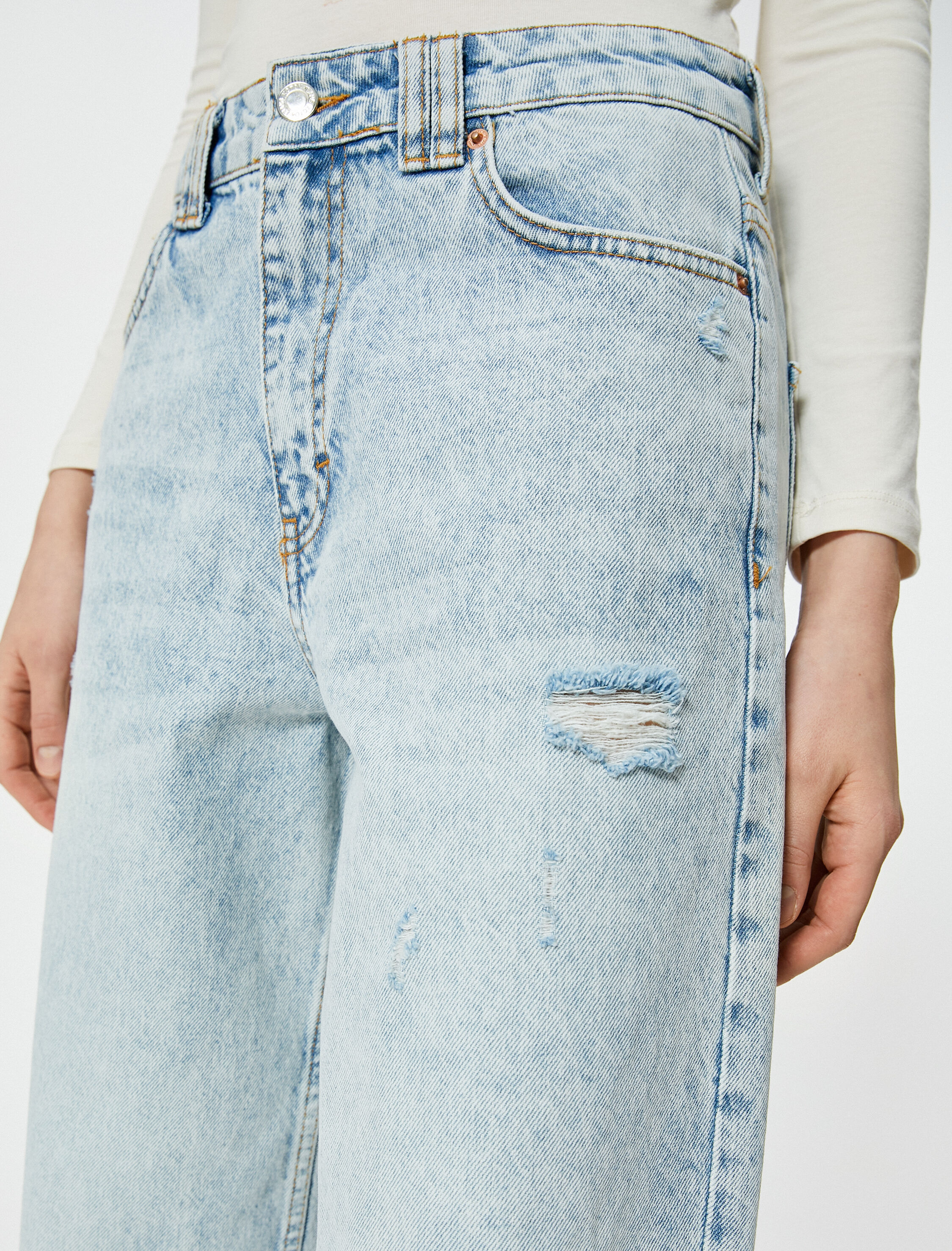   Balon Fit Straight Jean Kot Pantolon Crop Paça Cepli Pamuklu - Lucy Jean