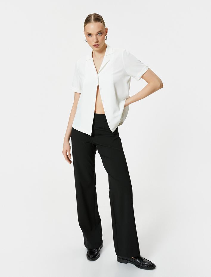  Kısa Kollu Gömlek Dokulu Düğmeli Klasik Yaka