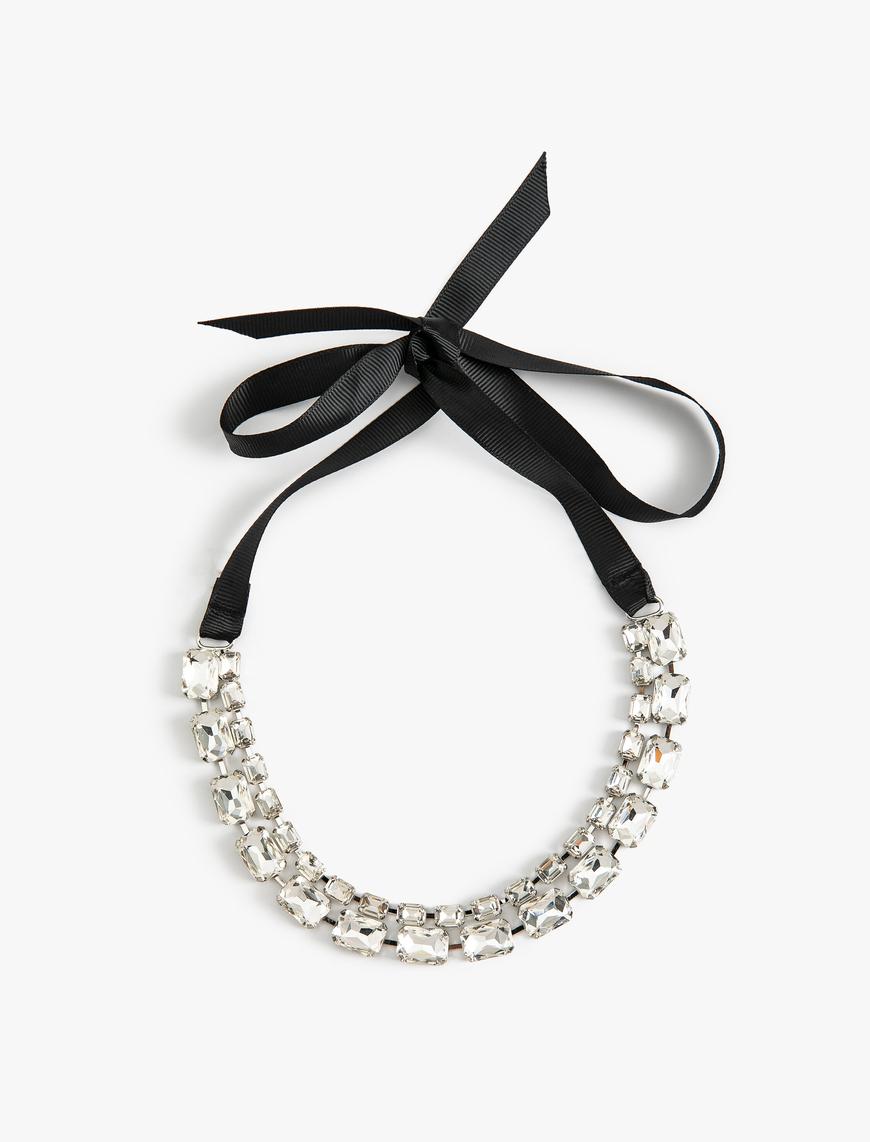  Kadın Chocker Kolye Kristal Taşlı Bağlamalı
