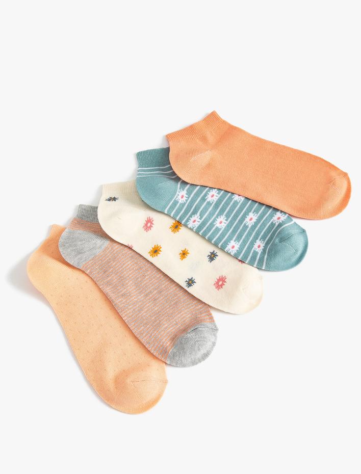 Kadın Çiçekli 5'li Patik Çorap Seti Çok Renkli