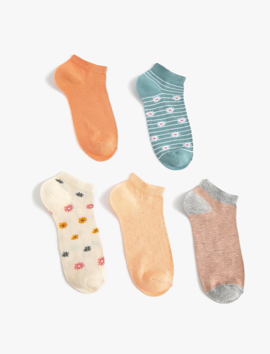  Kadın Çiçekli 5'li Patik Çorap Seti Çok Renkli