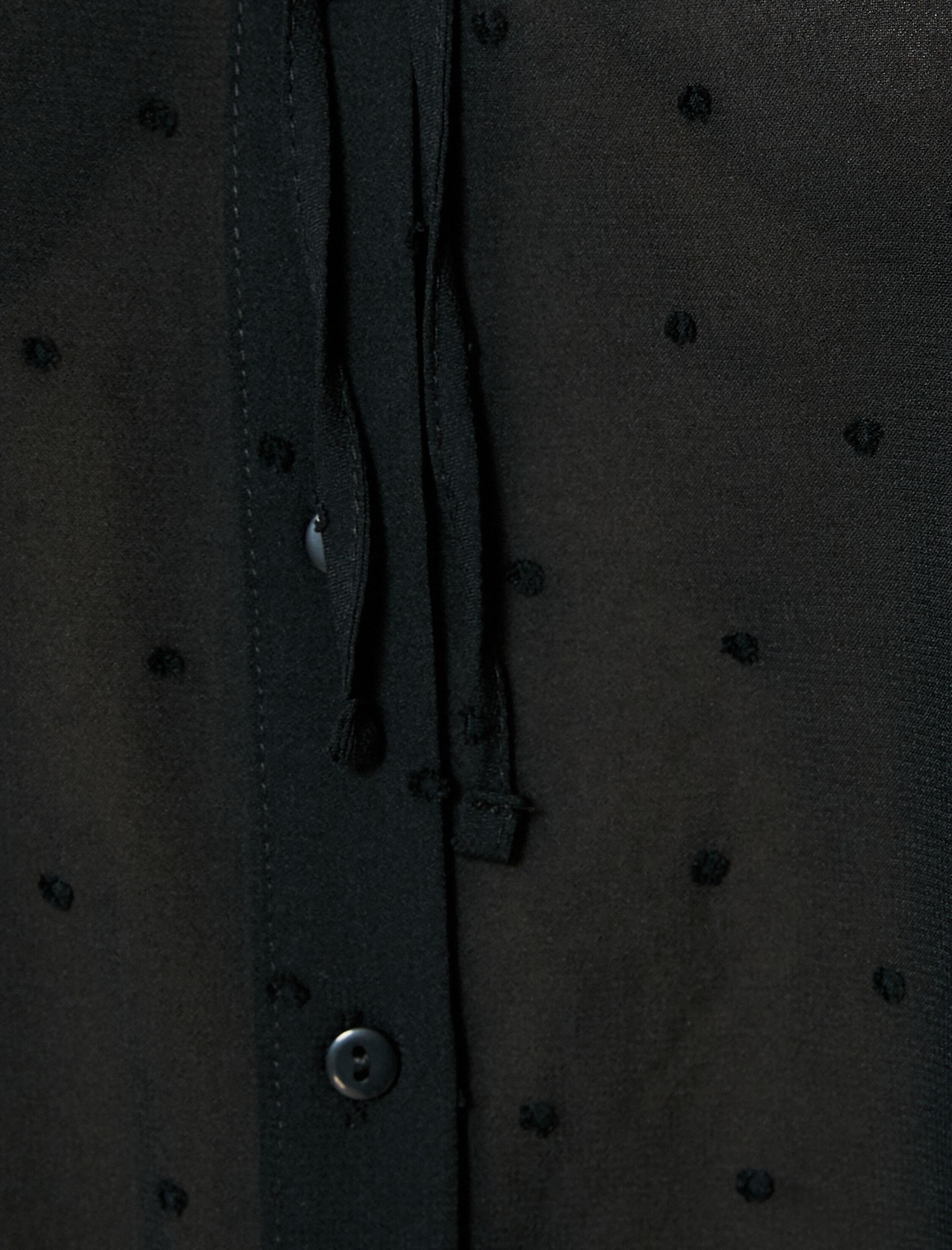   Şifon Gömlek Bebe Yaka Balon Kollu Dokulu Düğmeli