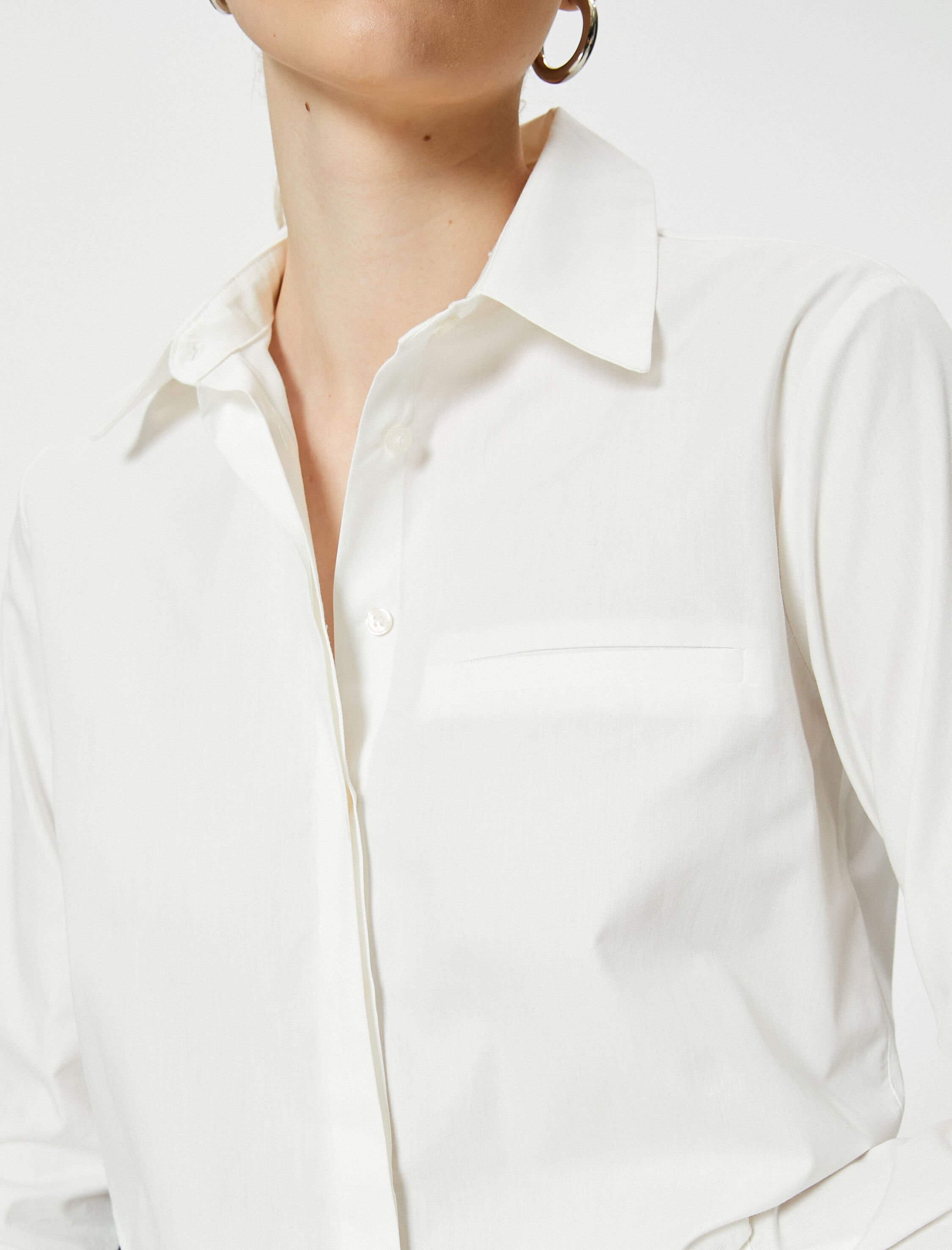   Crop Gömlek Cepli Düğmeli Uzun Kollu Pamuklu