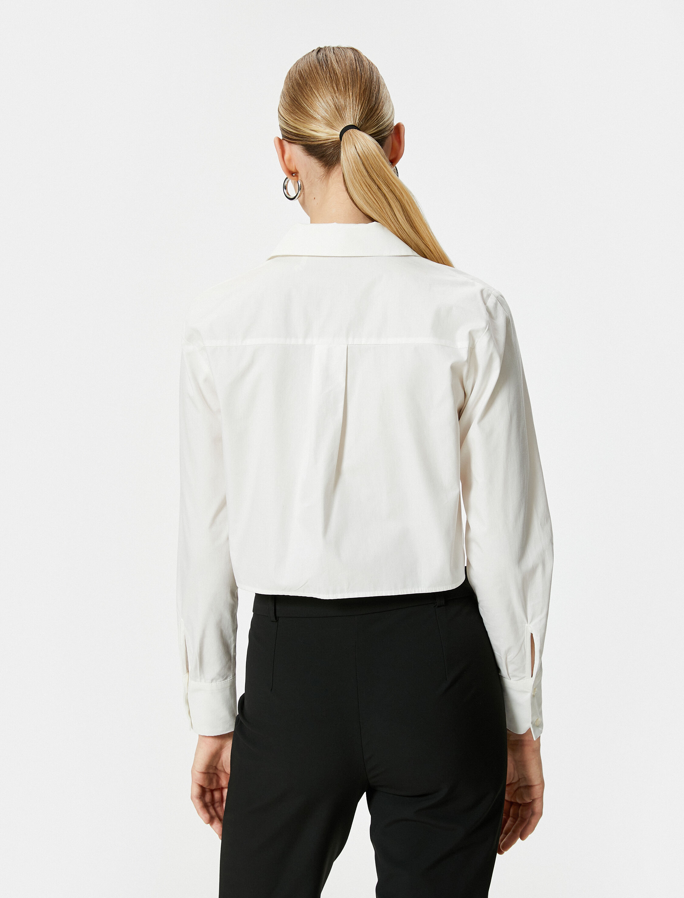   Crop Gömlek Cepli Düğmeli Uzun Kollu Pamuklu