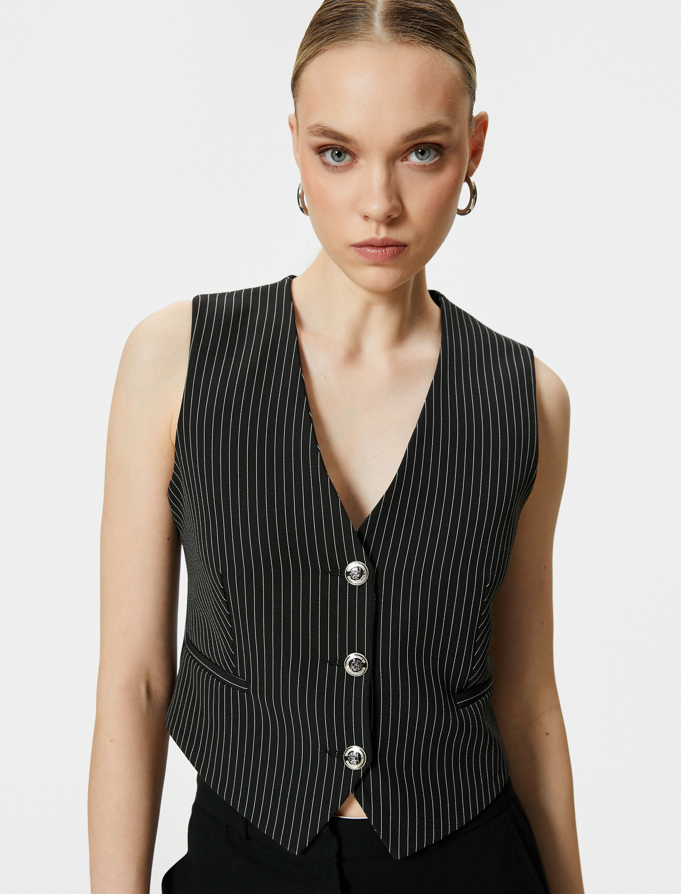   Blazer Yelek V Yaka Metal Düğmeli Cepli