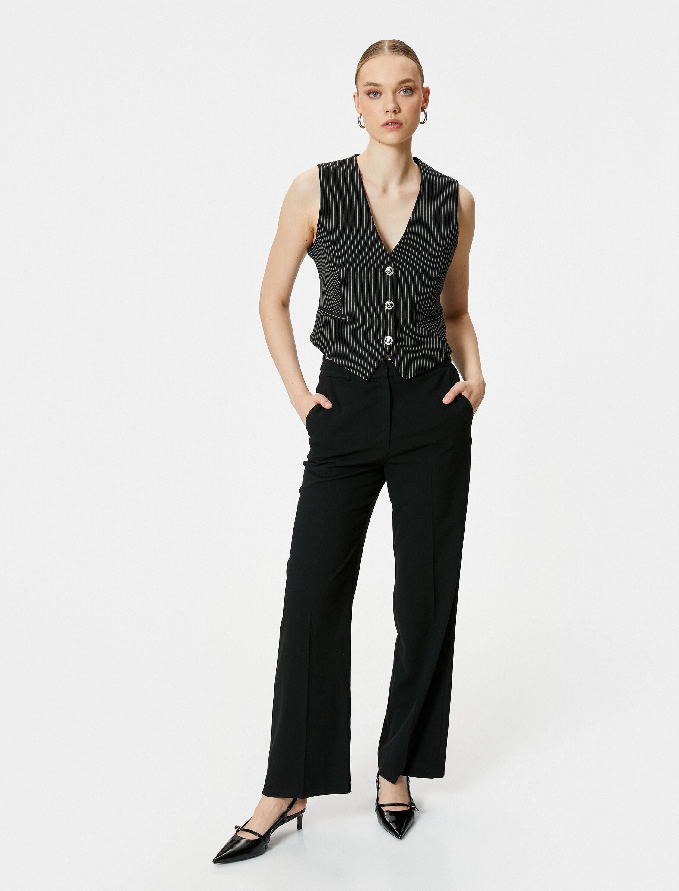   Blazer Yelek V Yaka Metal Düğmeli Cepli