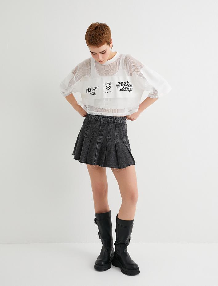  File Tişört Rahat Kalıp Kısa Kollu Bisiklet Yaka Baskılı