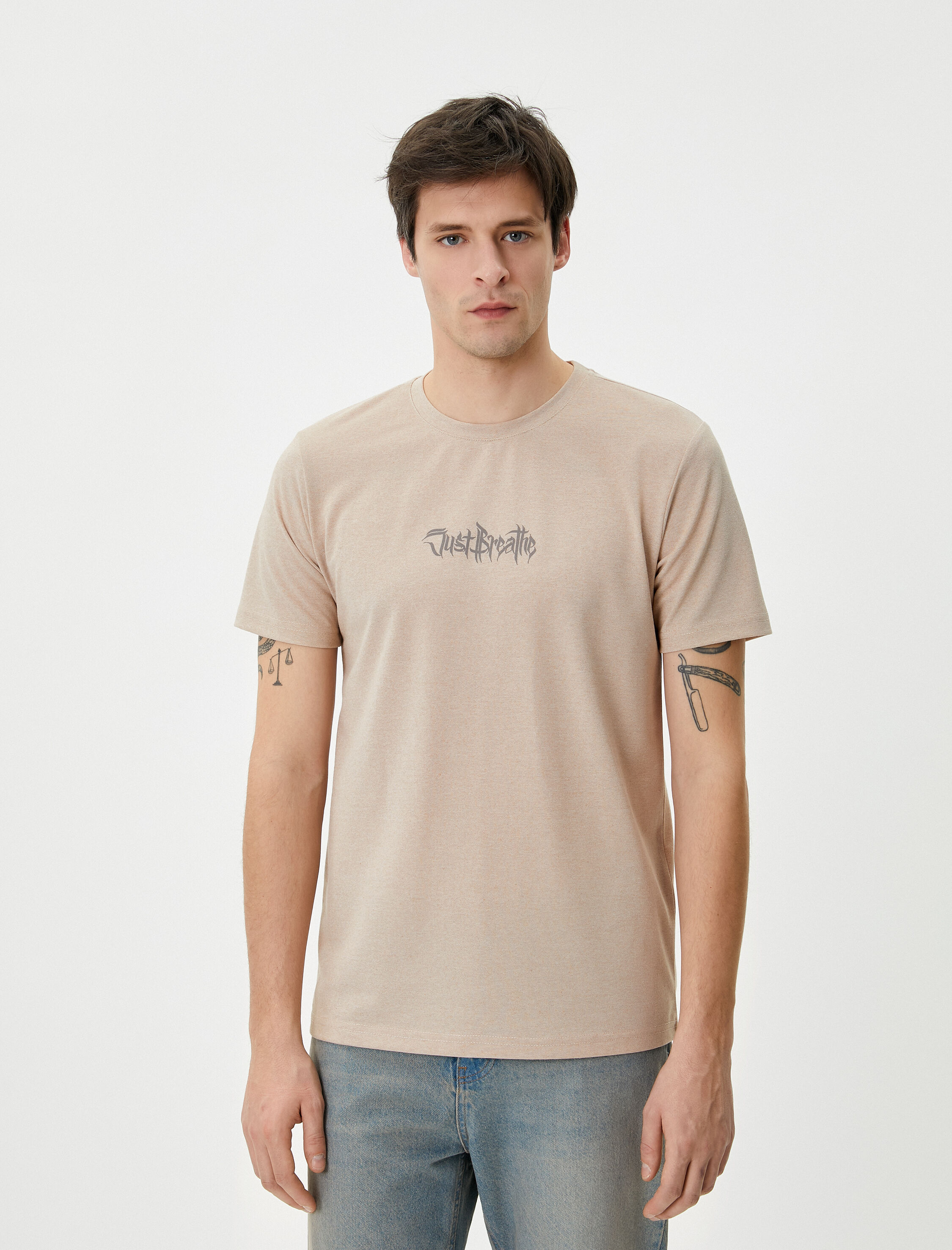   Slogan Baskılı Tişört Bisiklet Yaka Kısa Kollu