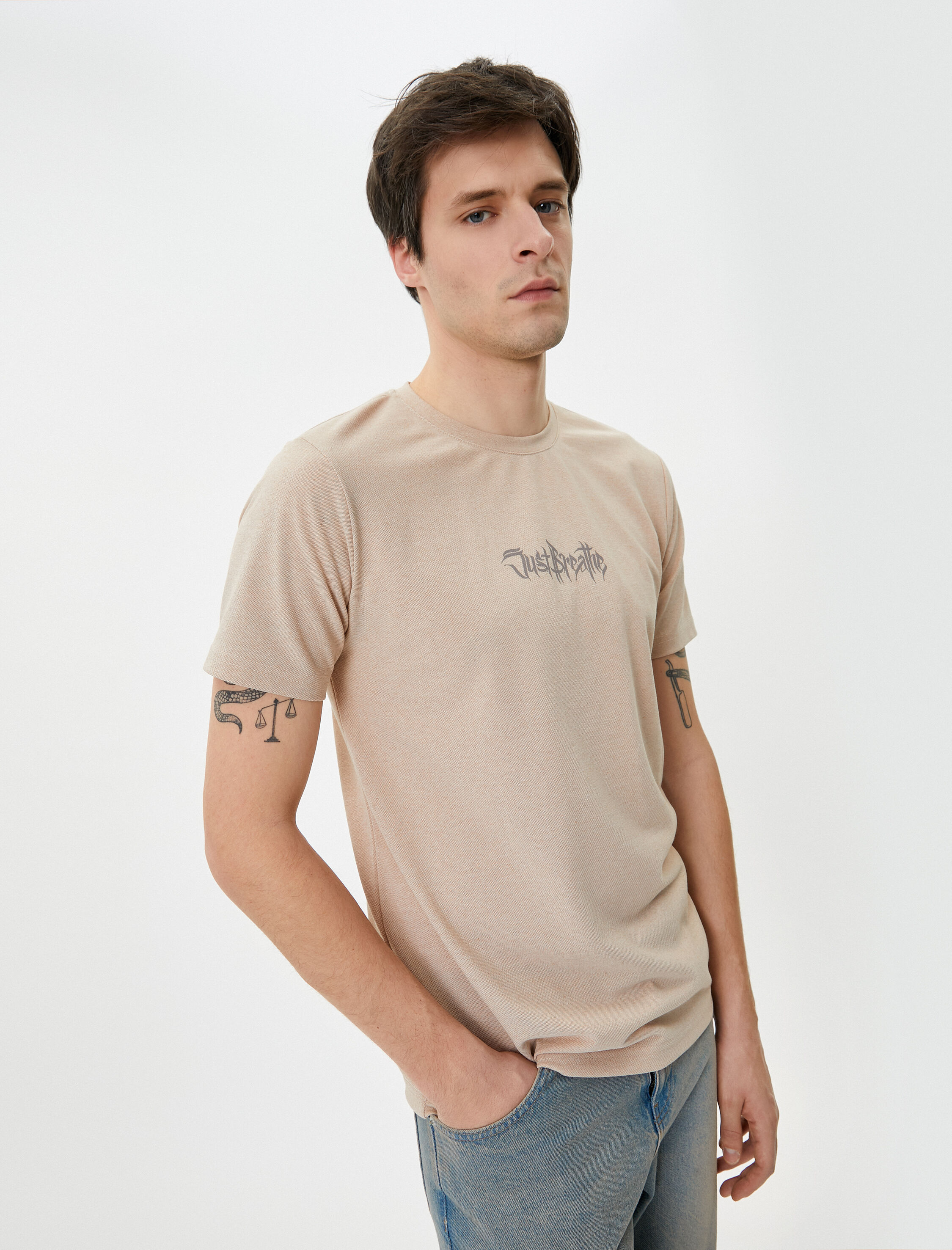   Slogan Baskılı Tişört Bisiklet Yaka Kısa Kollu