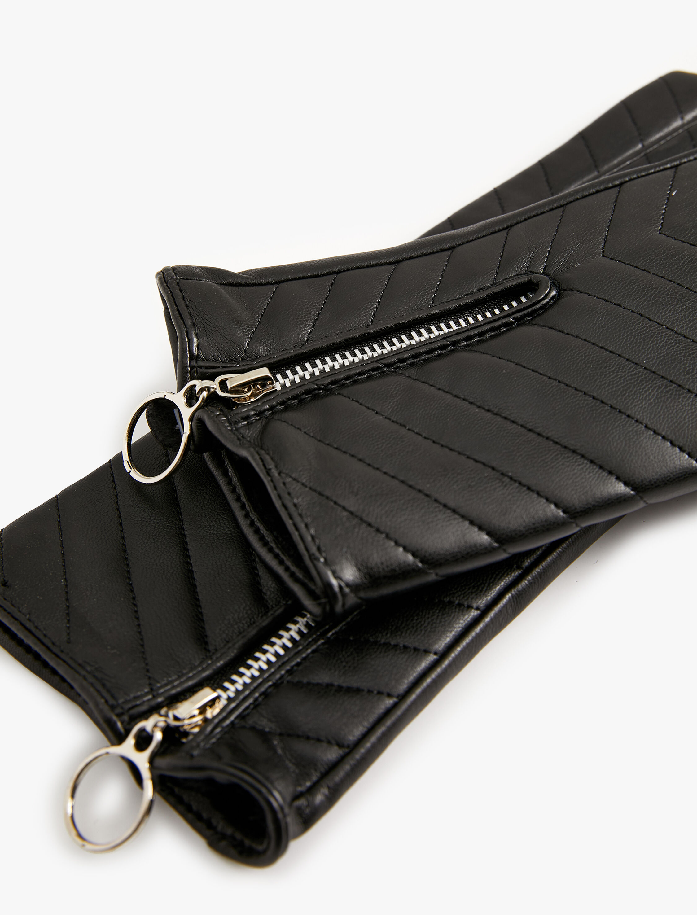  Kadın Kapitone Eldiven Suni Deri Fermuar Detaylı