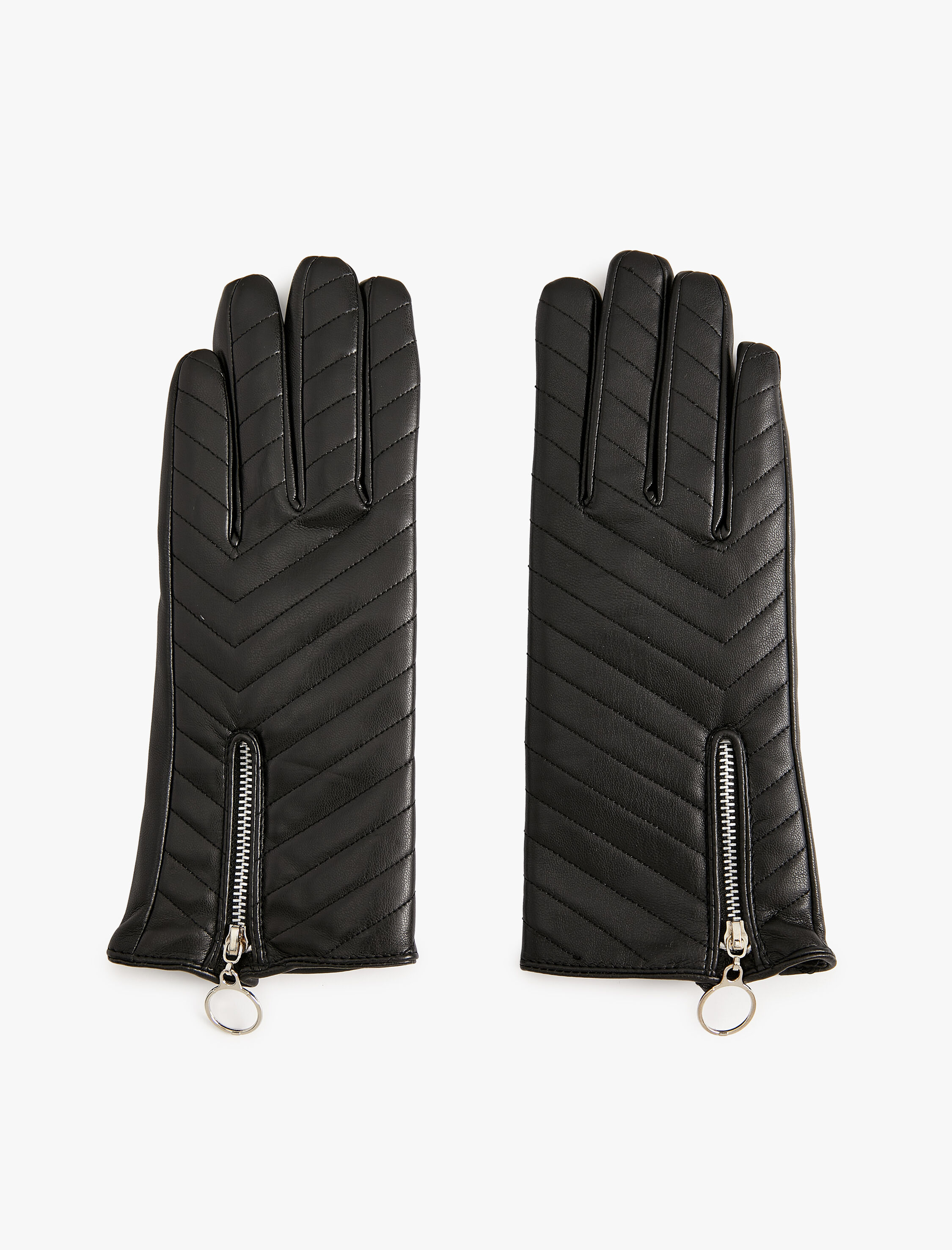  Kadın Kapitone Eldiven Suni Deri Fermuar Detaylı